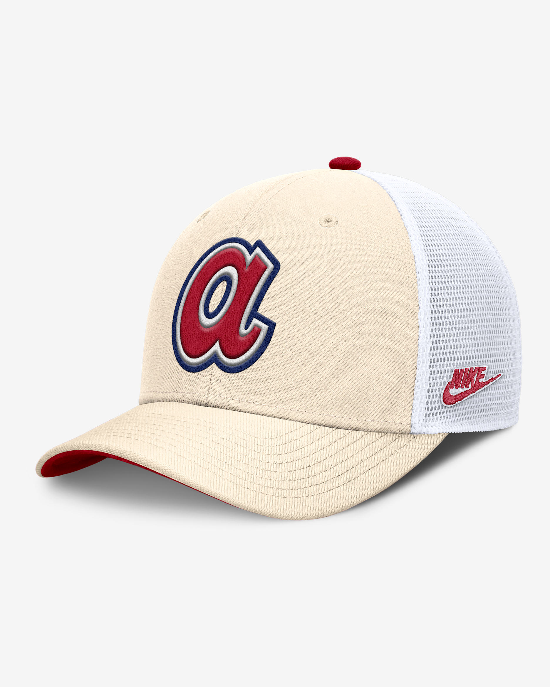 Atlanta Braves Cooperstown Rise Men's Nike Dri-FIT MLB Trucker Adjustable Hat - Natural