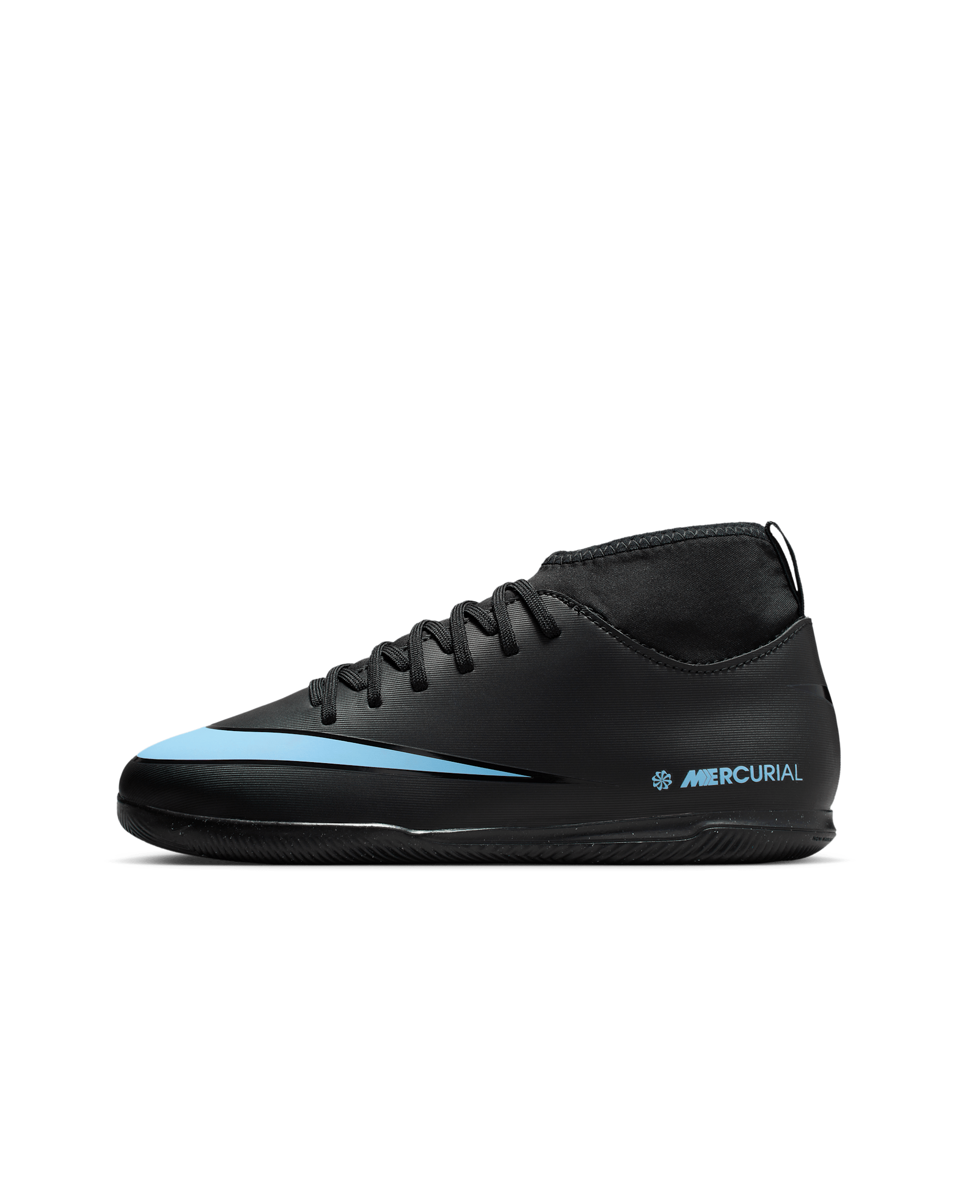 Nike Jr. Mercurial Superfly 10 Club Little/Big Kids' IC High-Top Soccer Shoes - Black/Ice Blue