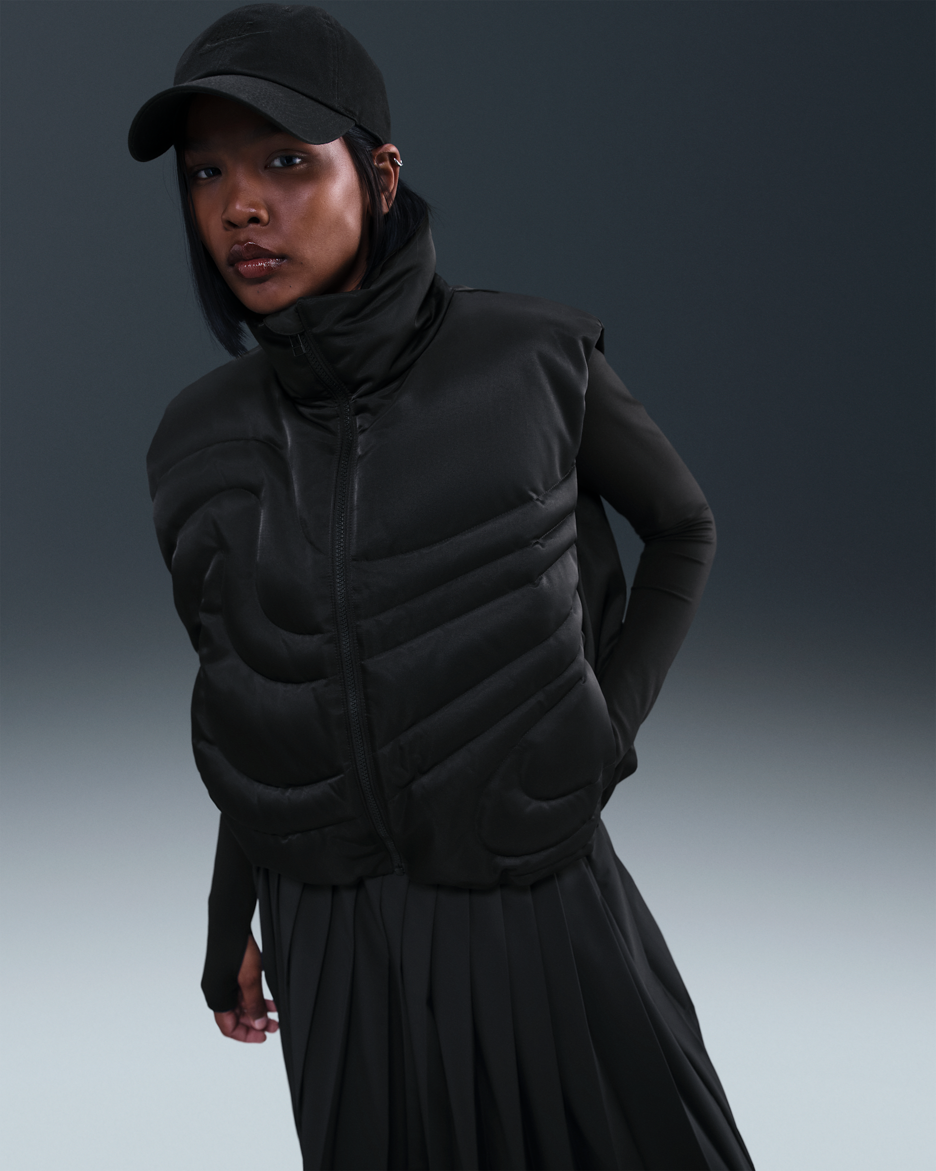 Veste sans manches oversize en duvet Nike Sportswear Swoosh Series pour femme - Noir/Noir