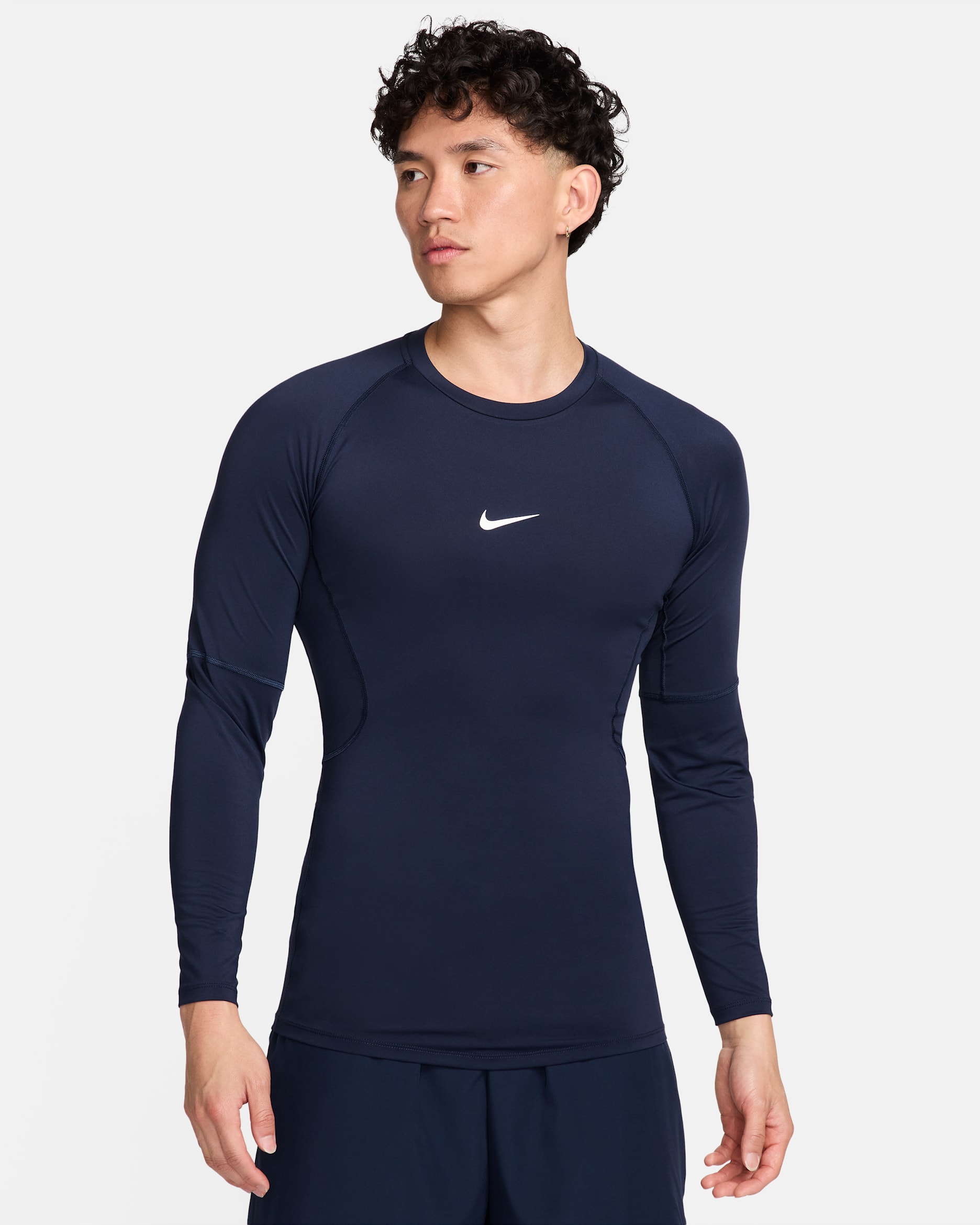 ナイキ プロ メンズ Dri-FIT タイト ロングスリーブ フィットネストップ - オブシディアン/ホワイト