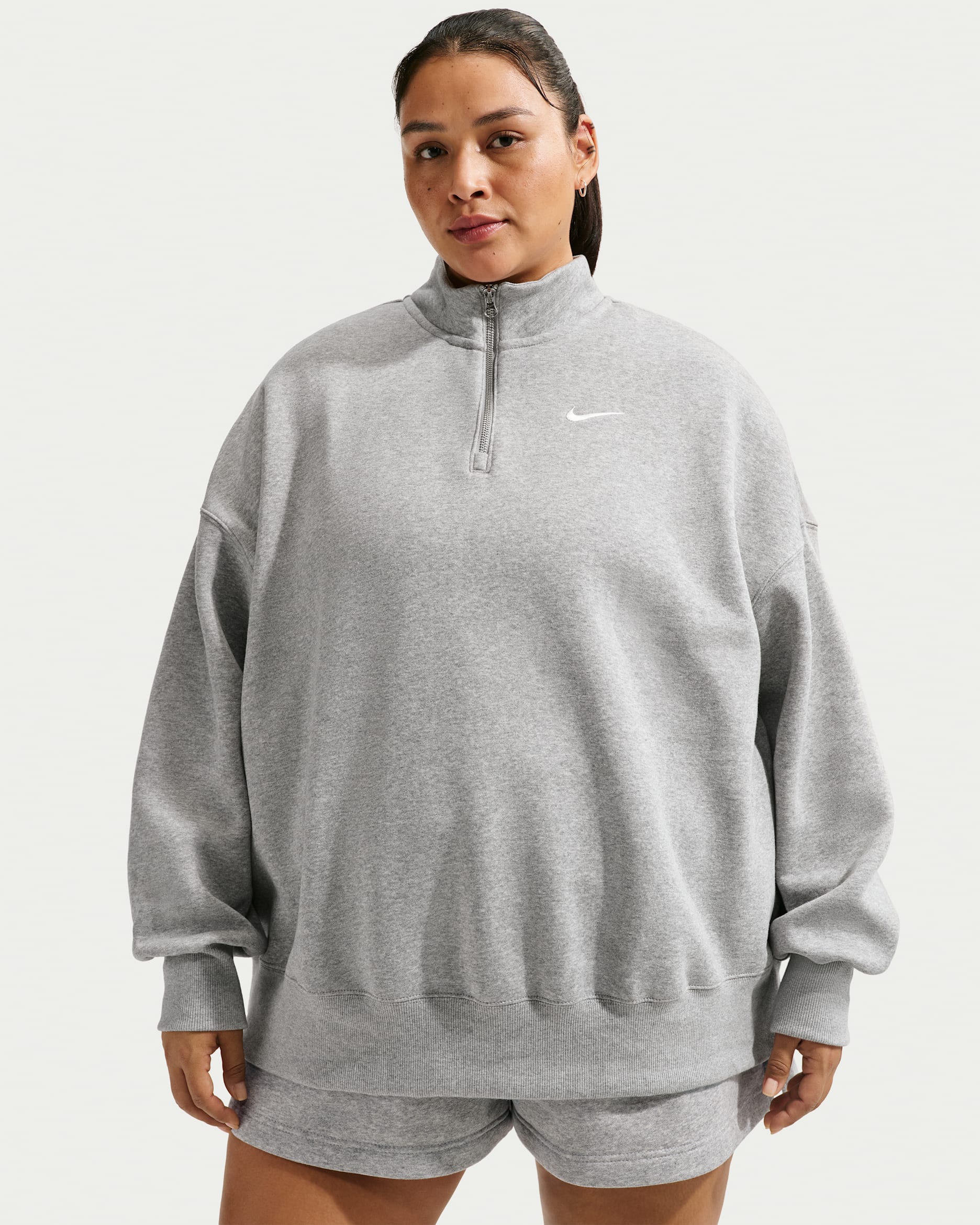 Nike Sportswear Phoenix Fleece Women's Over-Oversized 1/4-Zip (Plus Size) - Dark Grey Heather/Sail