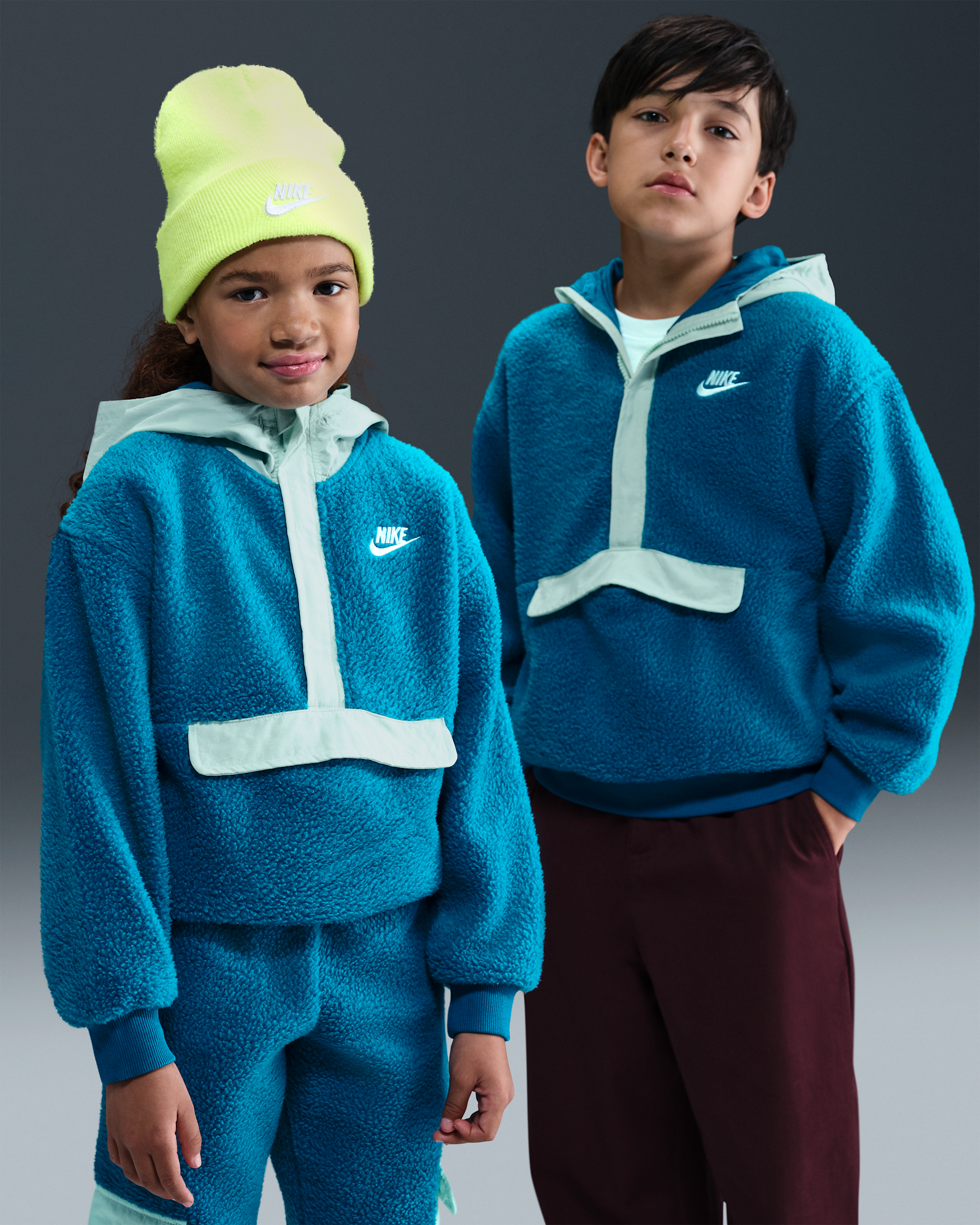 Nike Sportswear Club Fleece Big Kids' Loose 1/4-Zip Hoodie - Green Abyss/Mint Foam/White