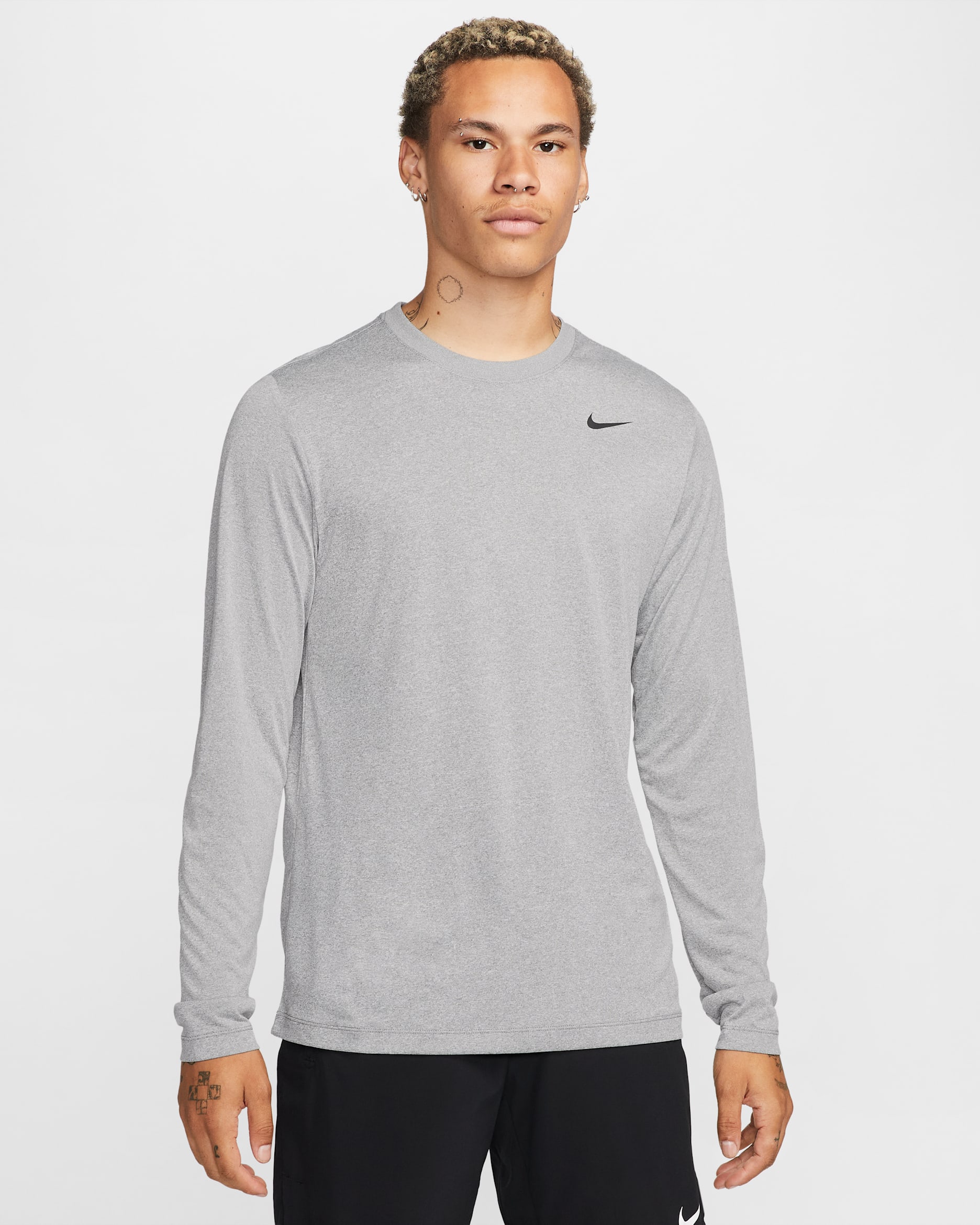 Nike Dri-FIT Legend Men's Long-Sleeve Fitness Top - Tumbled Grey/Flat Silver/Heather/Black