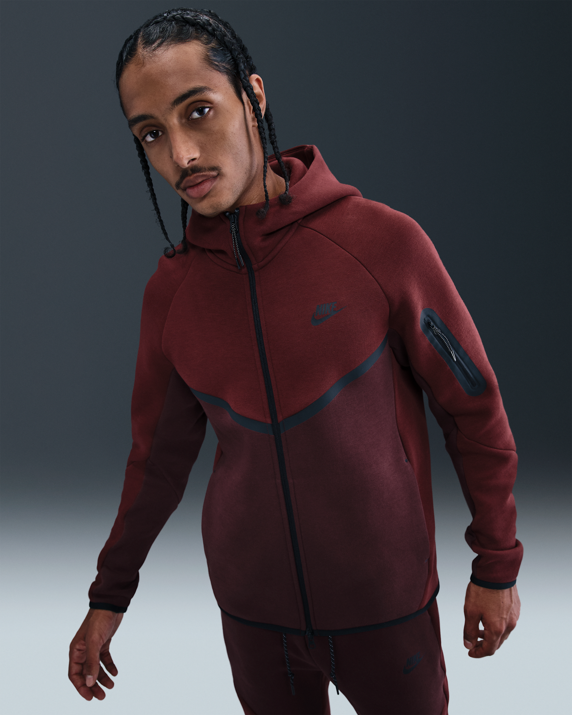Nike Tech Men's Fleece Windrunner Full-Zip Jacket - Dark Team Red/Burgundy Crush/Black