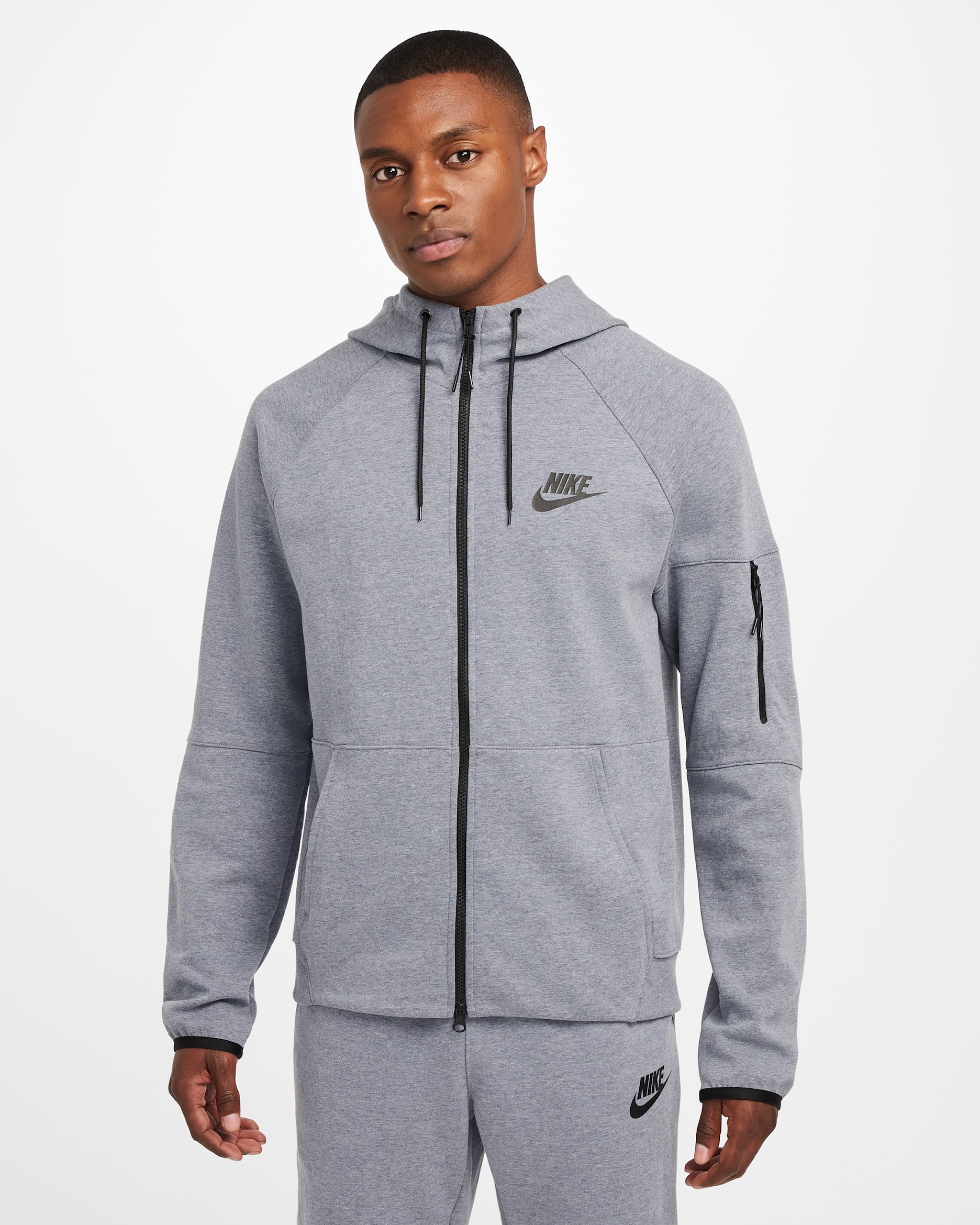 Hoodie de lã cardada com fecho completo Nike Sportswear Tech Essentials para homem - Obsidian/Heather/Preto/Preto