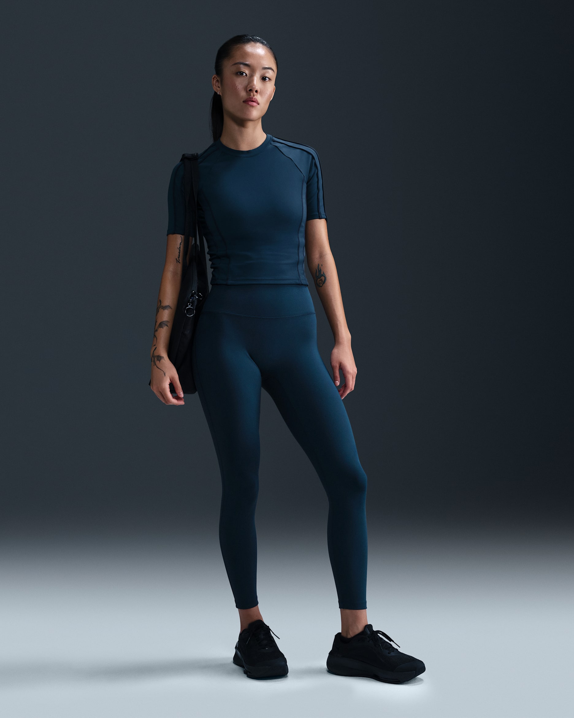 나이키 원 심리스 프론트 여성 하이웨이스트 풀 렝스 레깅스 - 아머리 네이비/블랙