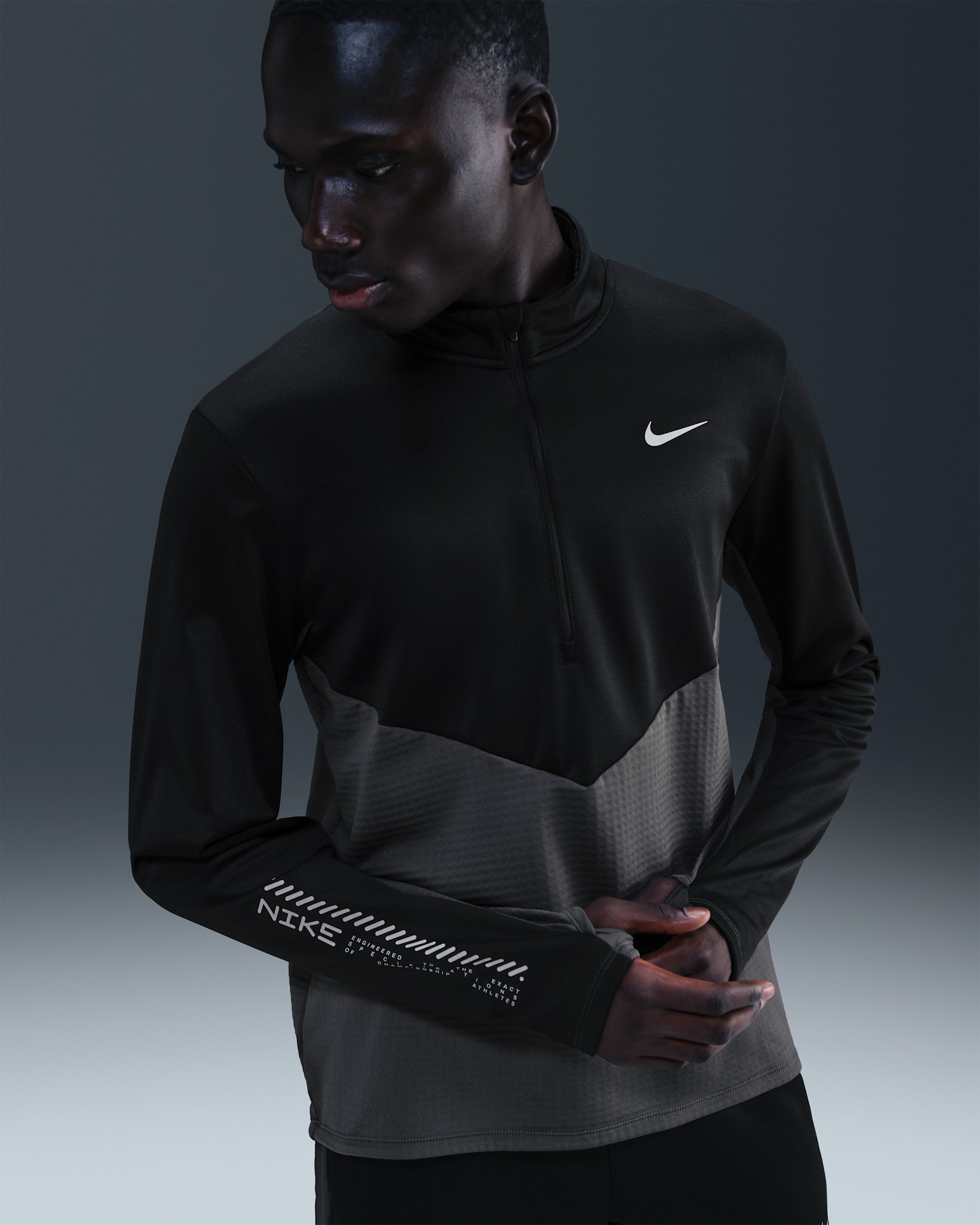 Pánský zimní běžecký top s polovičním zipem Nike Pacer - Anthracite/Černá