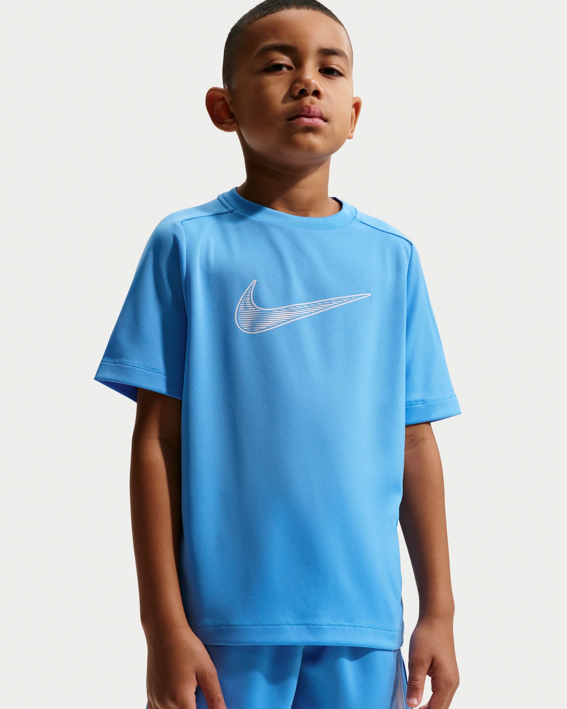 Playera de entrenamiento de manga corta Dri-FIT para niño talla grande Nike Multi - Azul universitario/Blanco