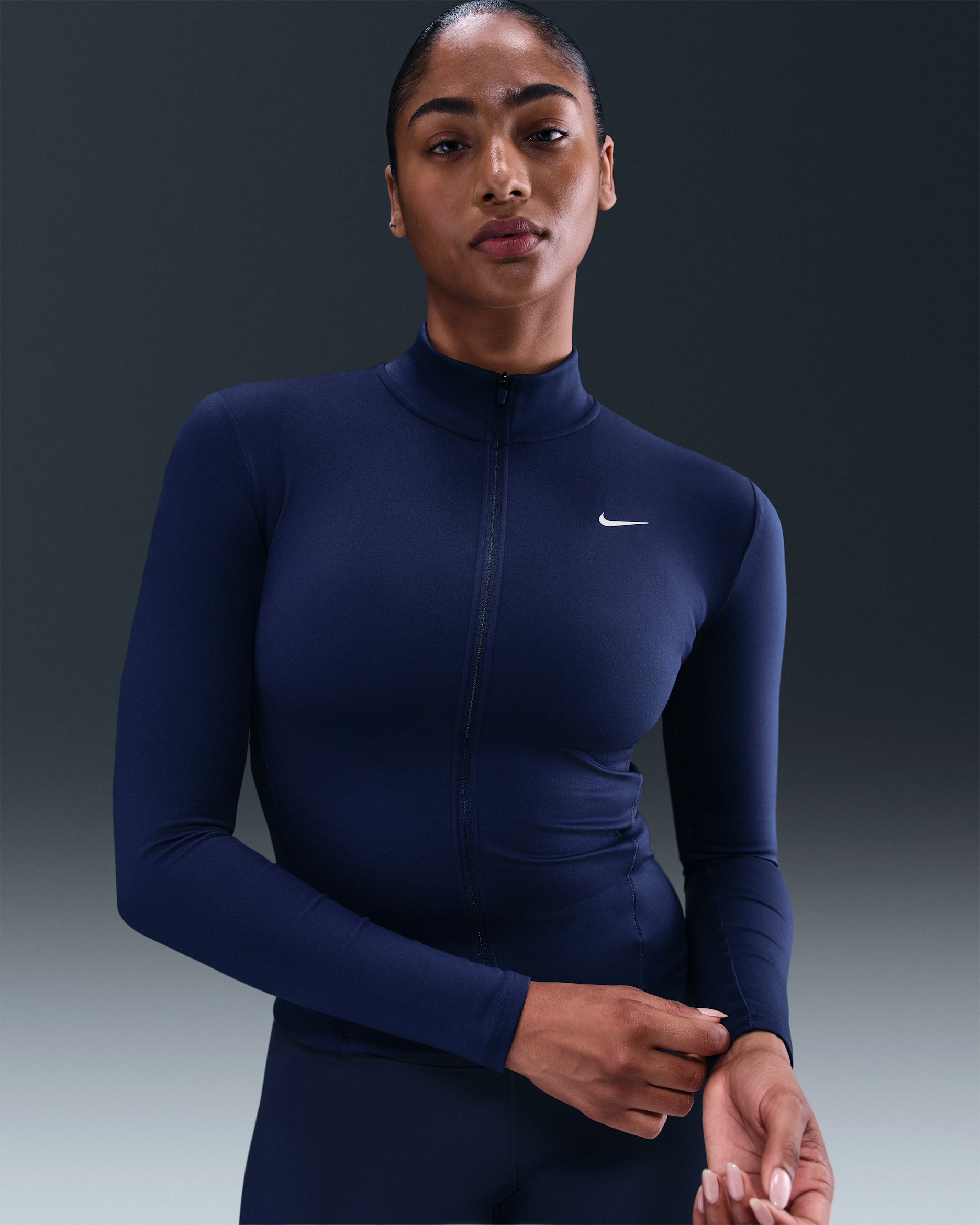 Giacca con zip a tutta lunghezza Dri-FIT Nike One Fitted – Donna - Midnight Navy/Bianco