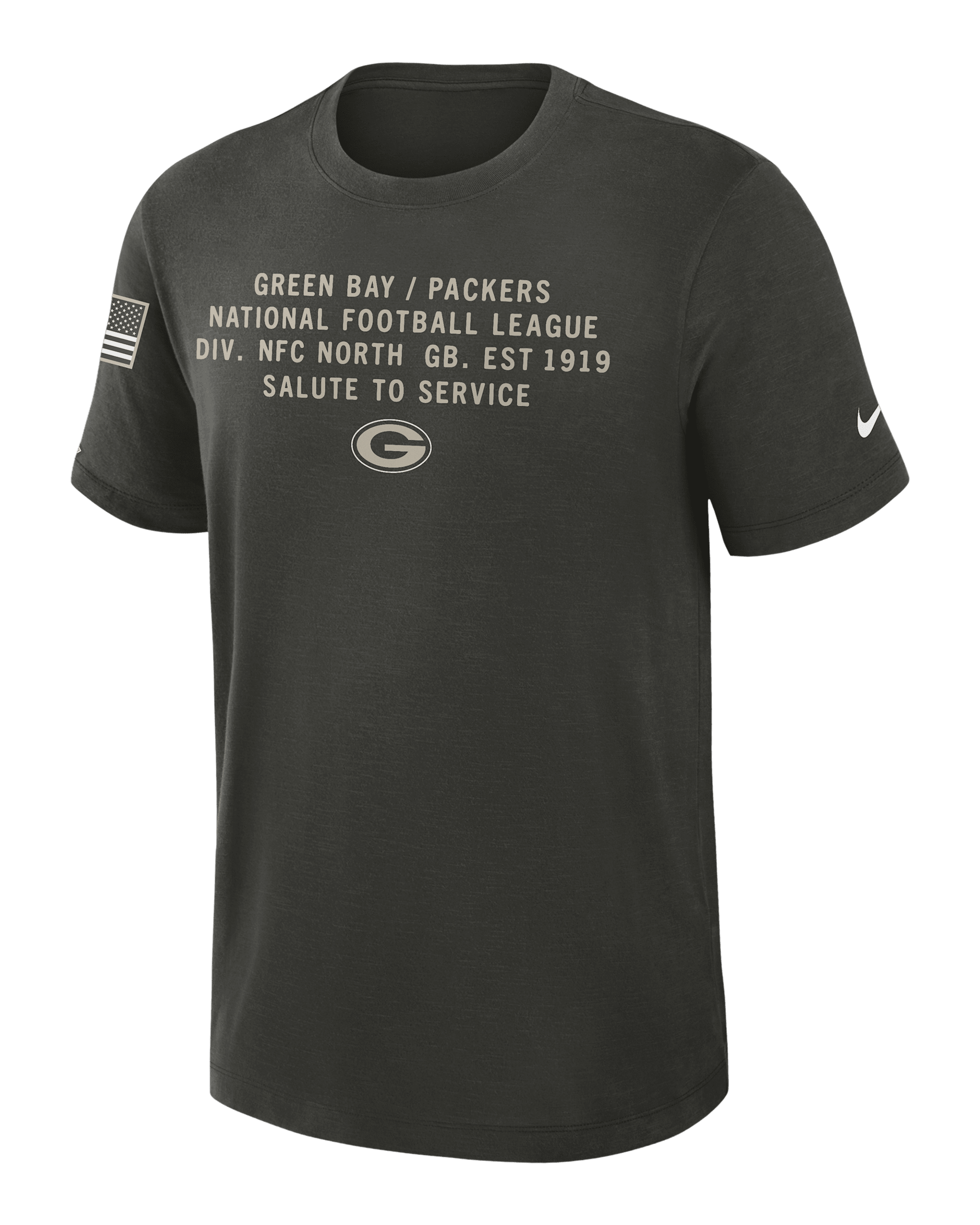 Green Bay Packers Salute to Service Slub Men's Nike Dri-FIT NFL T-Shirt - Forest Green