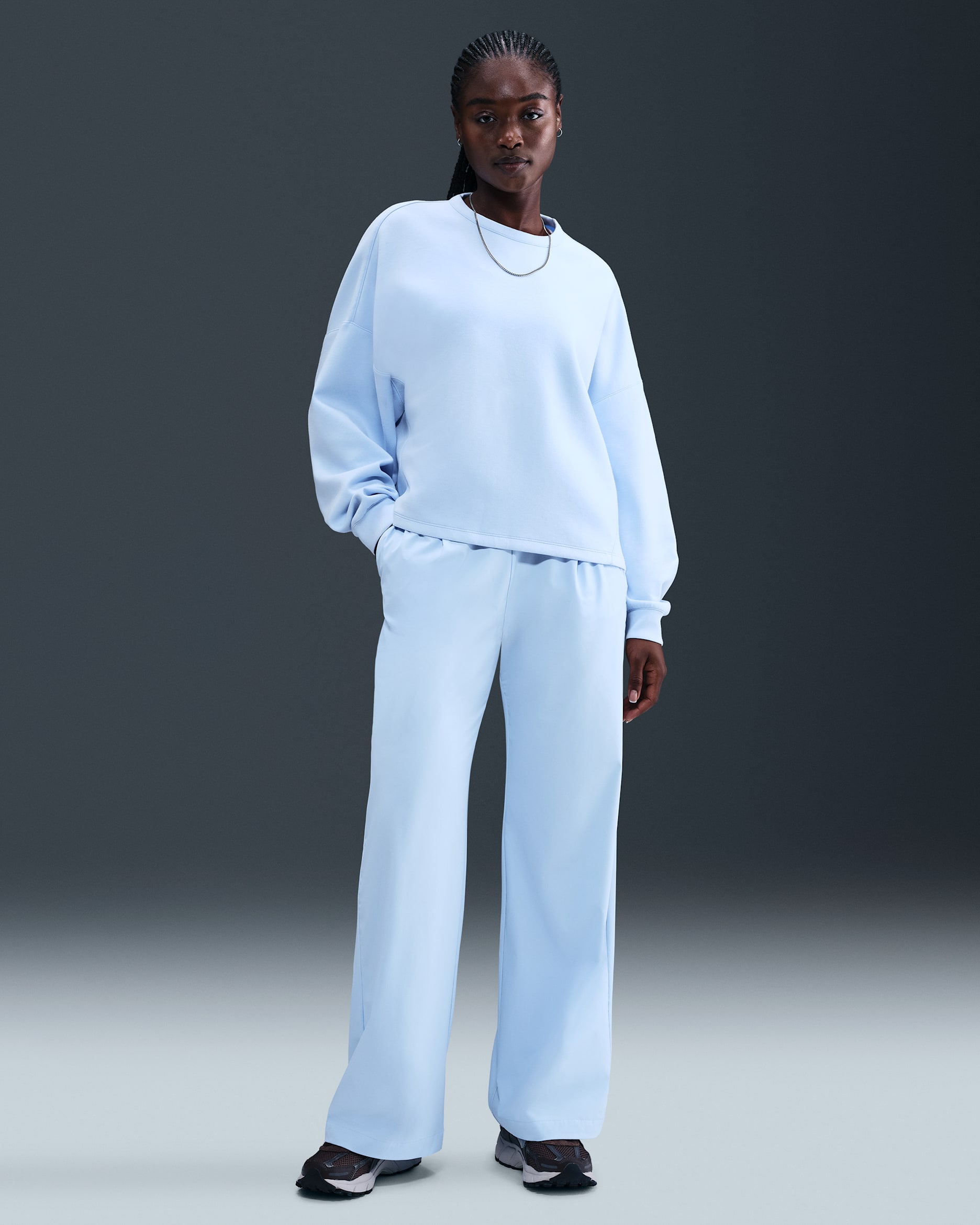 Nike 24.7 PerfectStretch Dri-FIT ruime damesbroek met hoge taille en wijde pijpen - Celestine Blue/Psychic Blue
