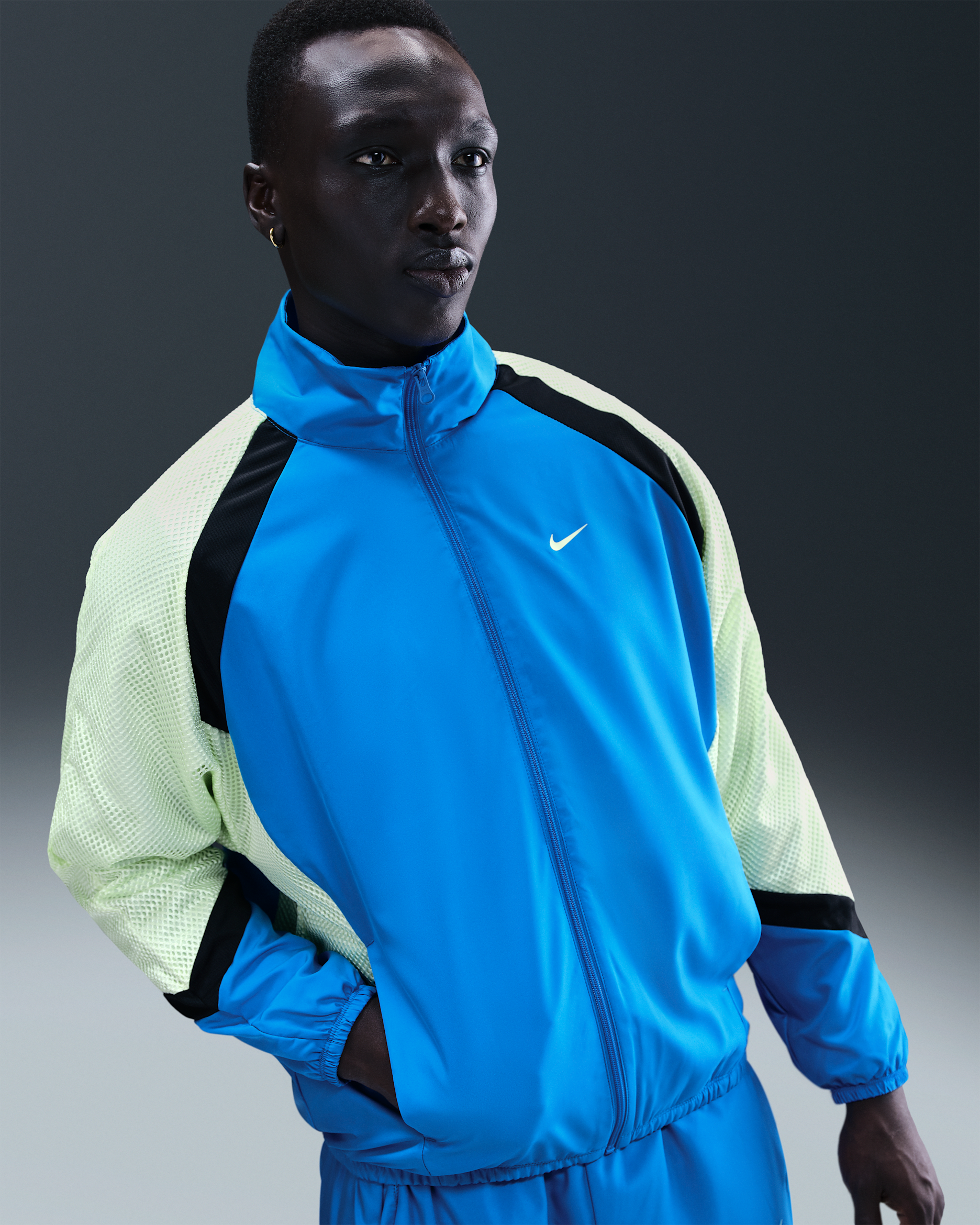Nike Icon Men's Woven Basketball Jacket - Photo Blue/Barely Volt/Black/Barely Volt