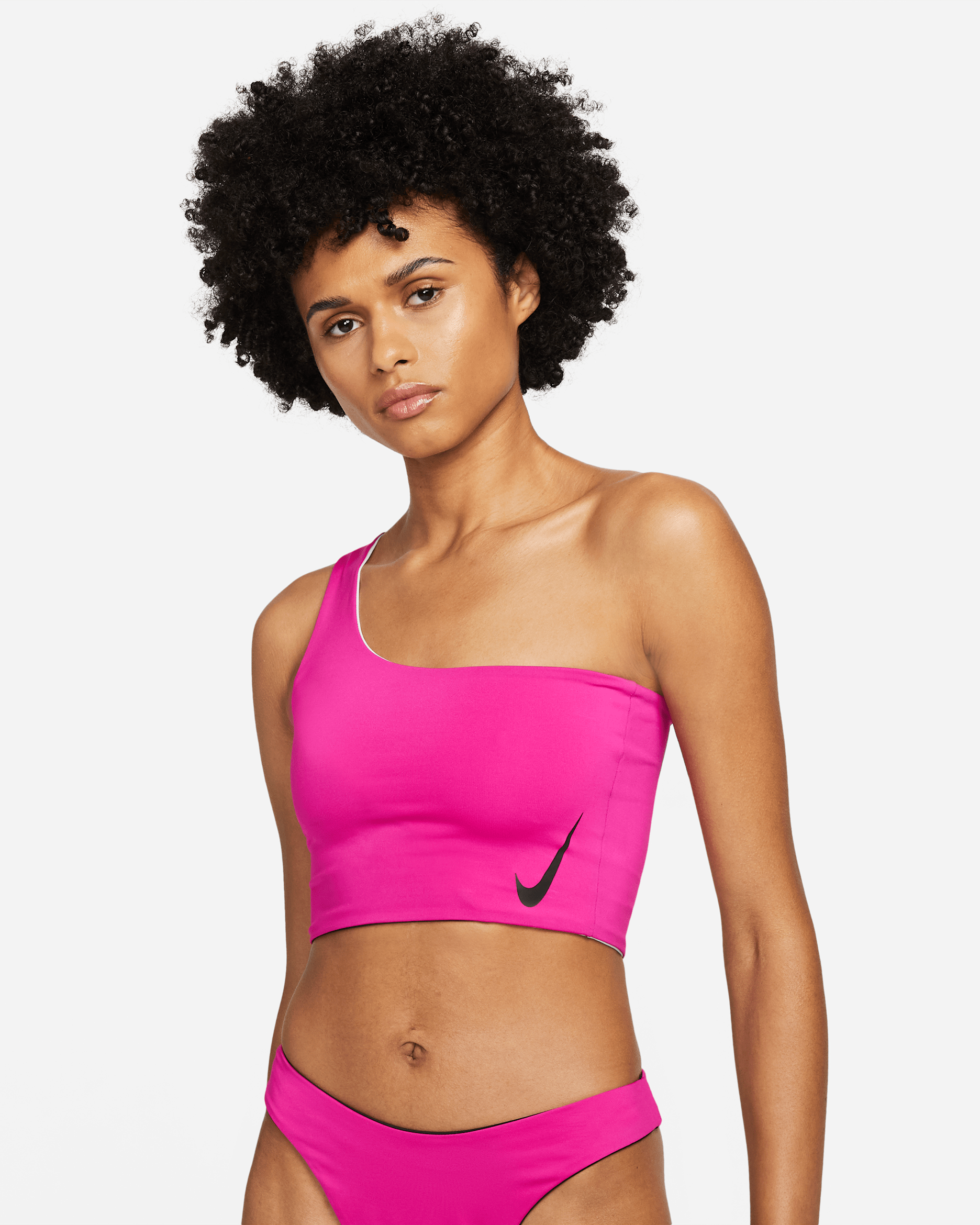Top de bikini 3 en 1 Nike Color Block para mujer - Negro/Rosa óptimo/Blanco/Negro
