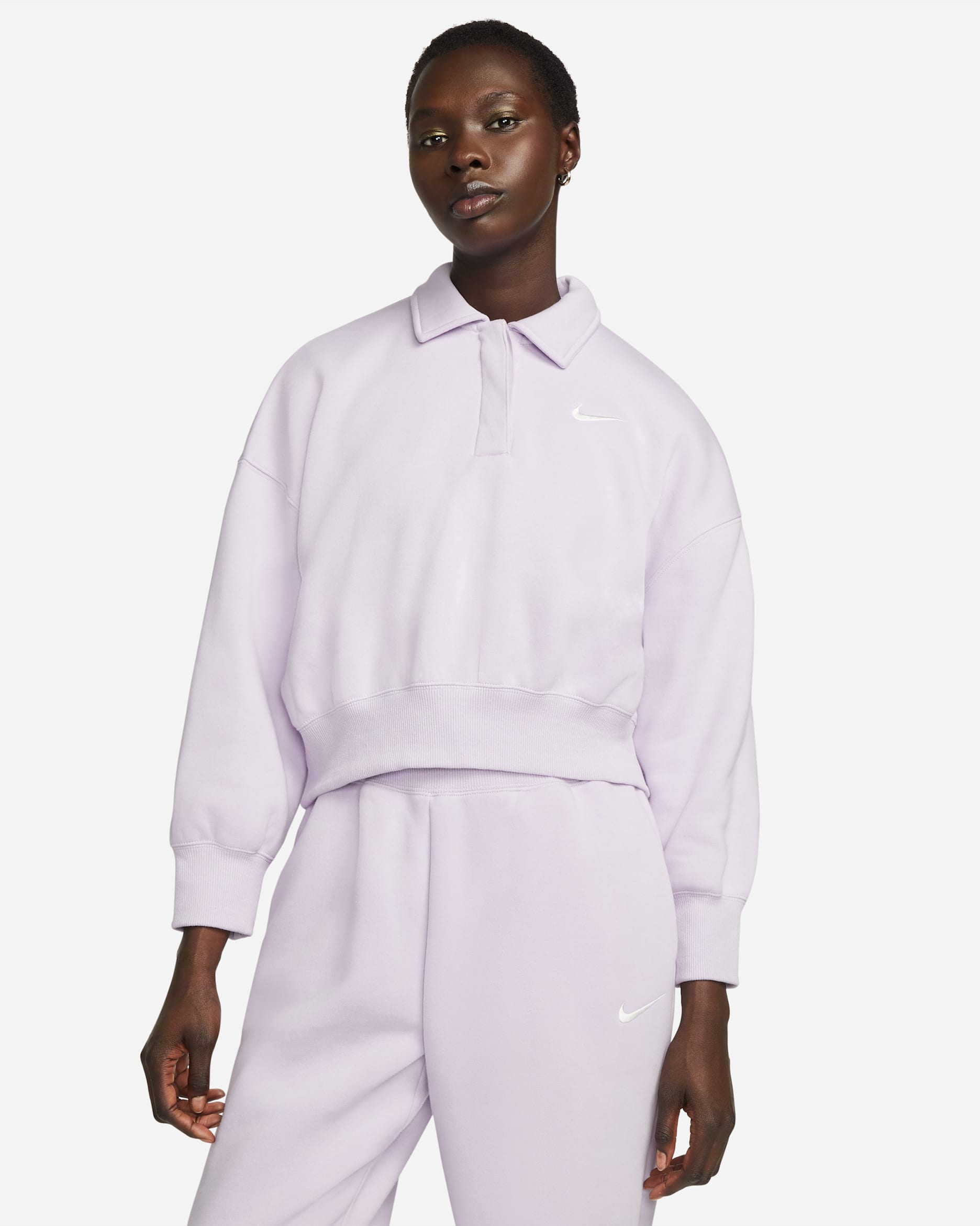 Nike Sportswear Phoenix Fleece Women's 3/4-Sleeve Crop Polo Sweatshirt - Doll/Sail