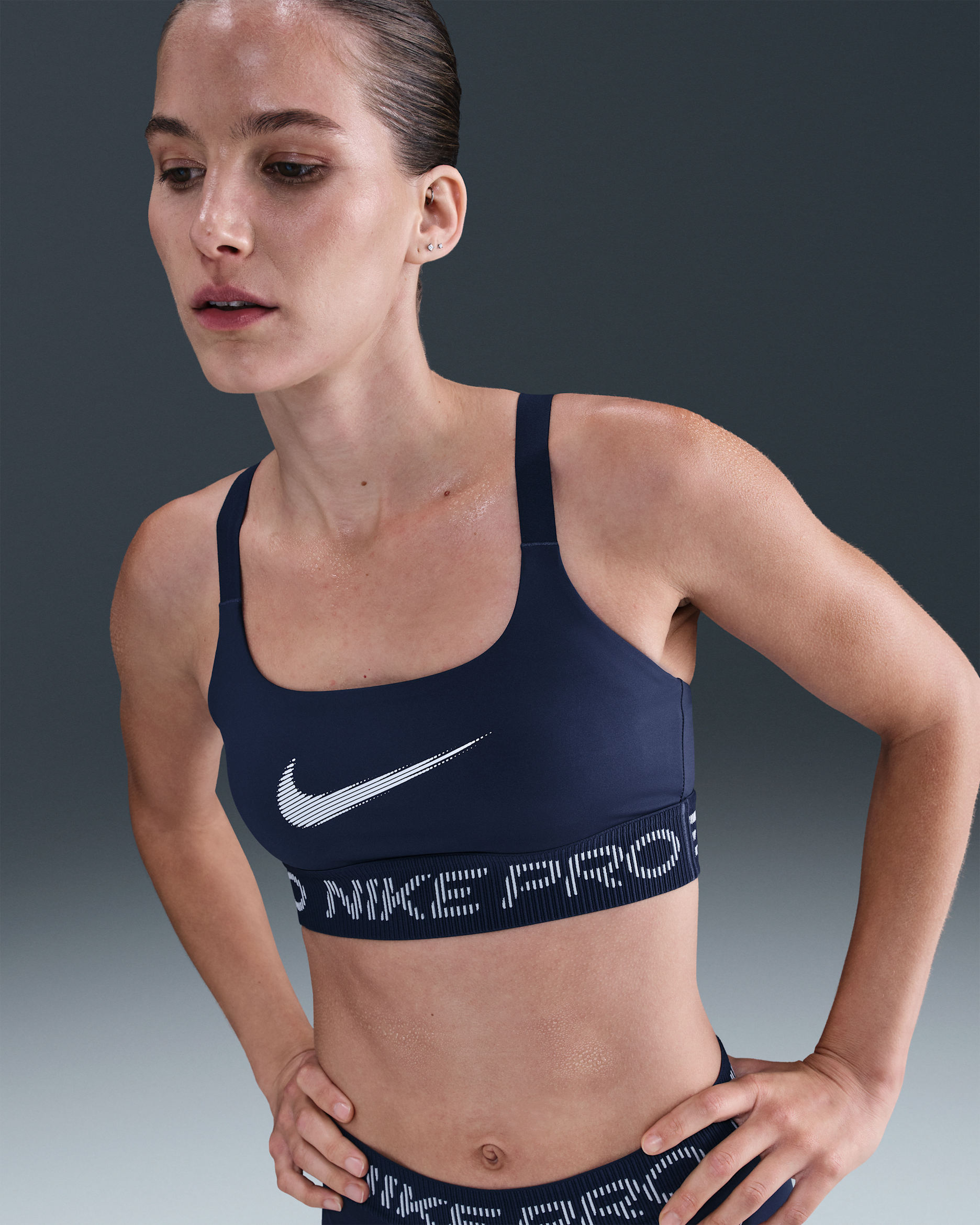Nike Pro Women's Light-Support Non-Padded Sports Bra - Midnight Navy/Football Grey/White