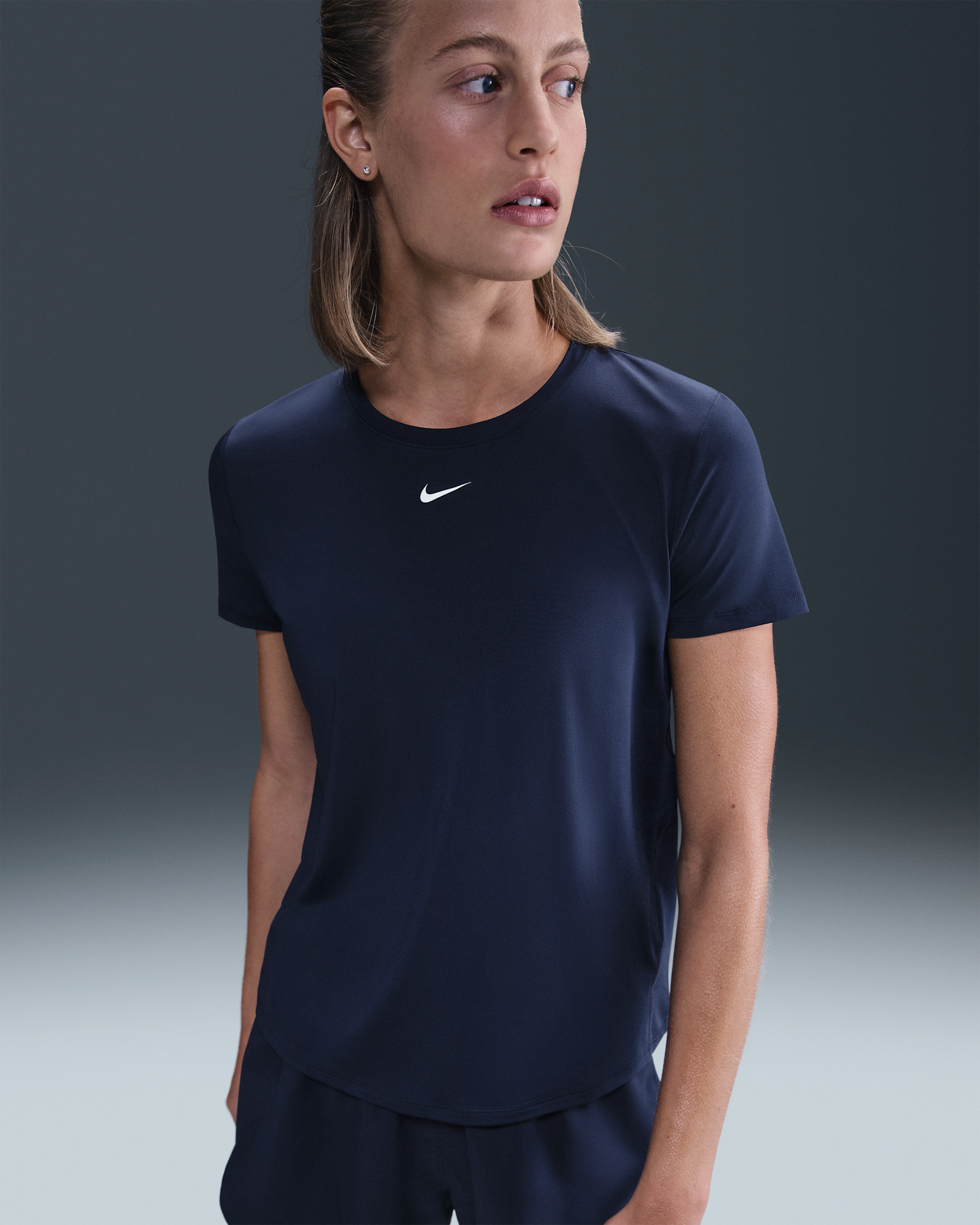 Nike One Classic Dri-FIT Kurzarm-Oberteil für Damen - Midnight Navy/Weiß
