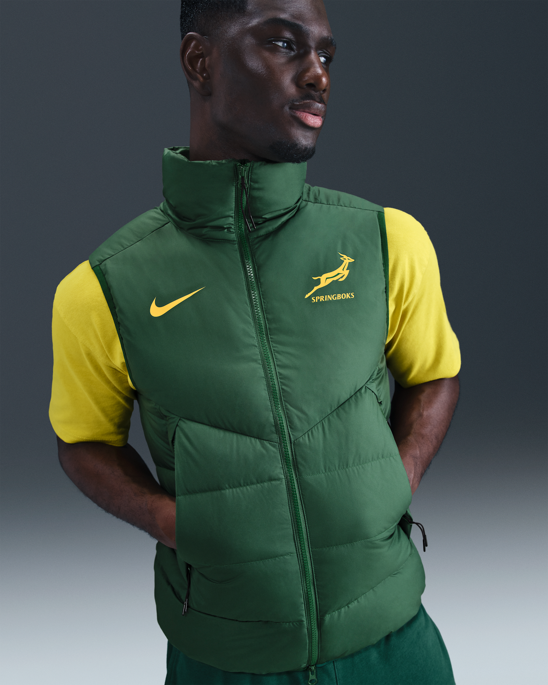 Springboks Nike Rugby oldalvonalra tervezett férfimellény - Gorge Green/University Gold