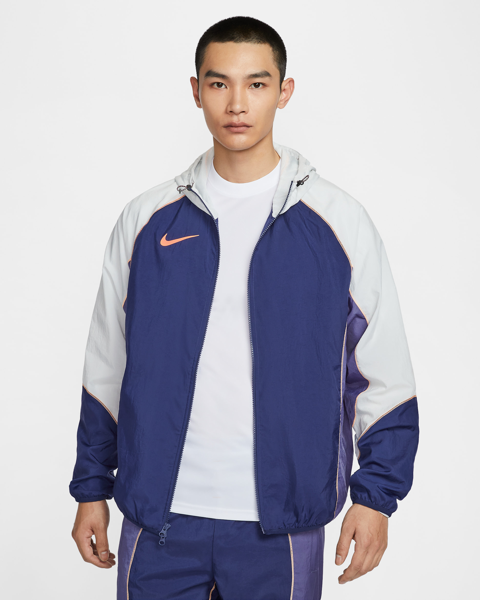Nike Strike+ Men's Water-Repellent Hooded Soccer Jacket - Blue Void/Photon Dust/Dark Purple Dust/Orange Pulse