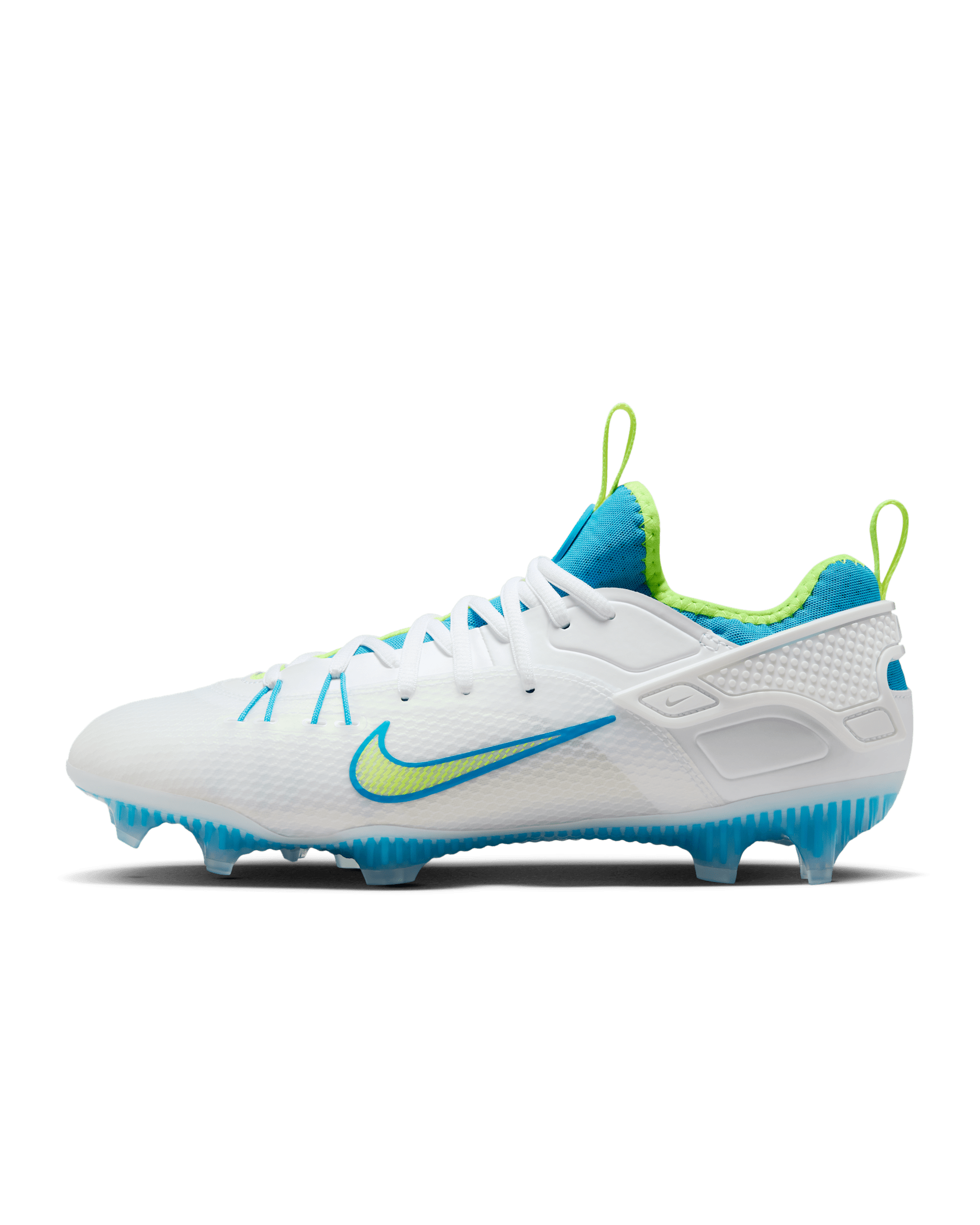 Nike Huarache 9 Elite Low LAX SE Lacrosse Cleats - White/Vivid Blue/Volt