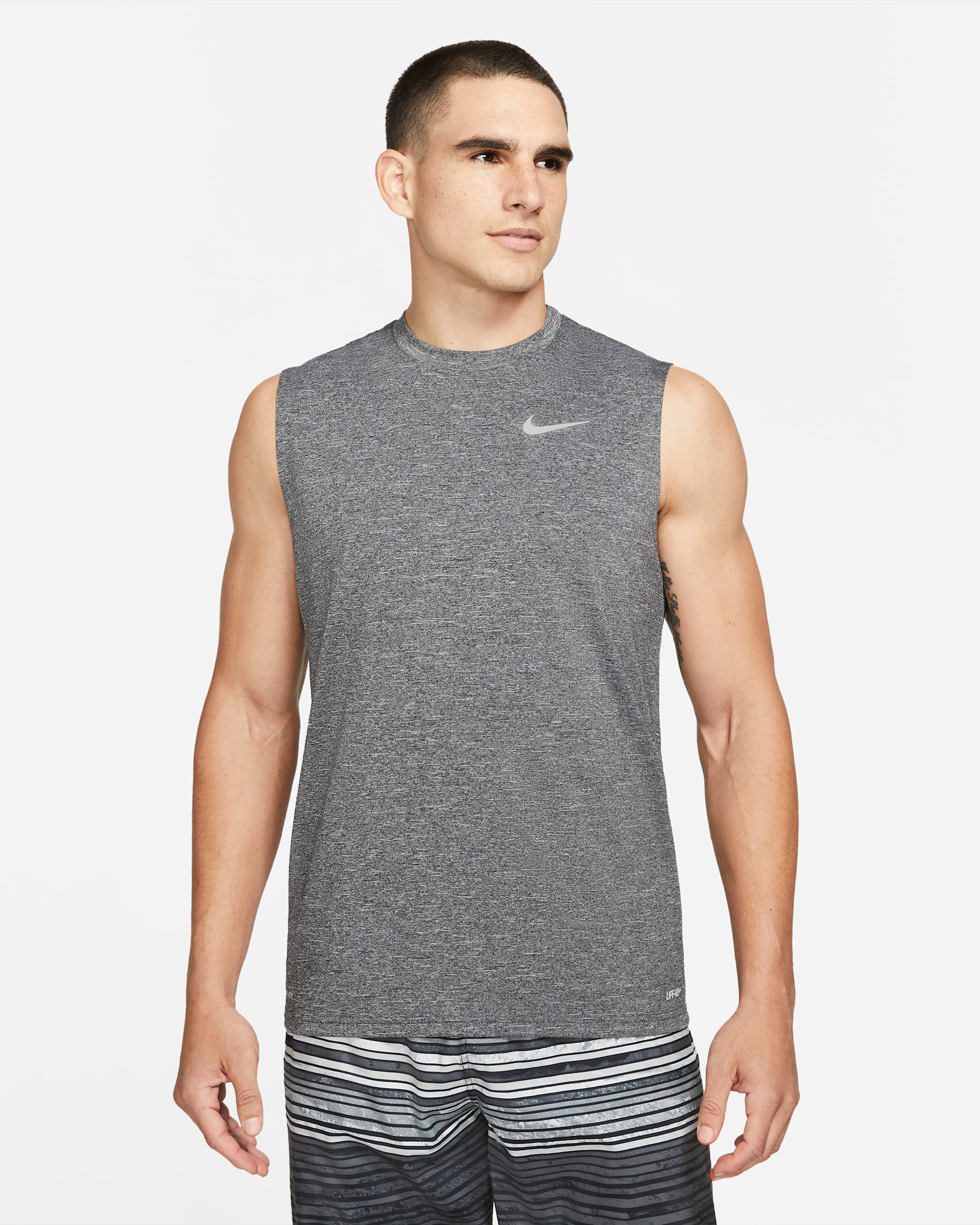 Camiseta sin mangas para hombre Nike Swim Hydroguard Essential - Negro jaspeado/Blanco