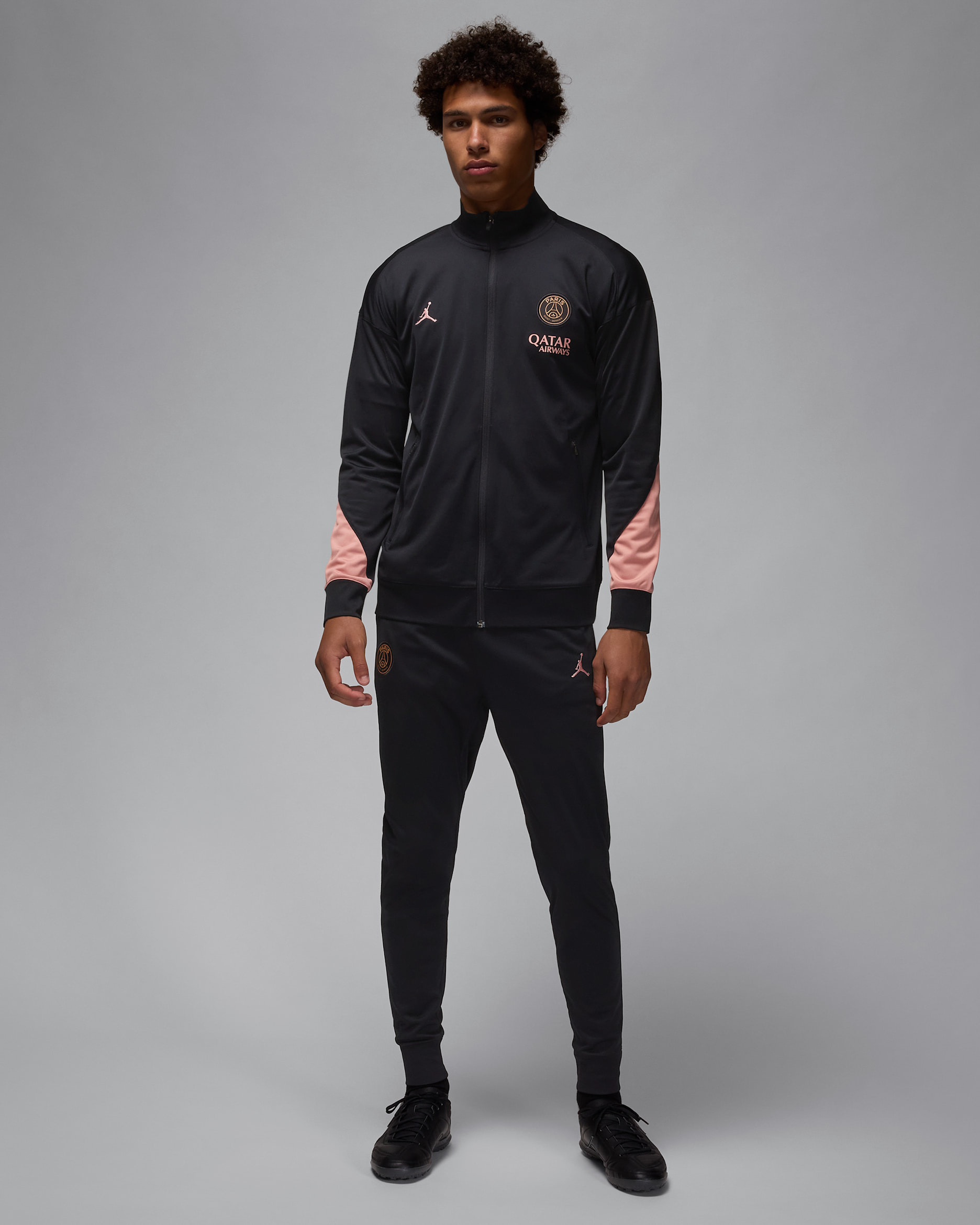 Maskinstrikket Paris Saint-Germain Strike Third Jordan Dri-FIT-fodboldtracksuit til mænd - sort/Rust Pink/Rust Pink