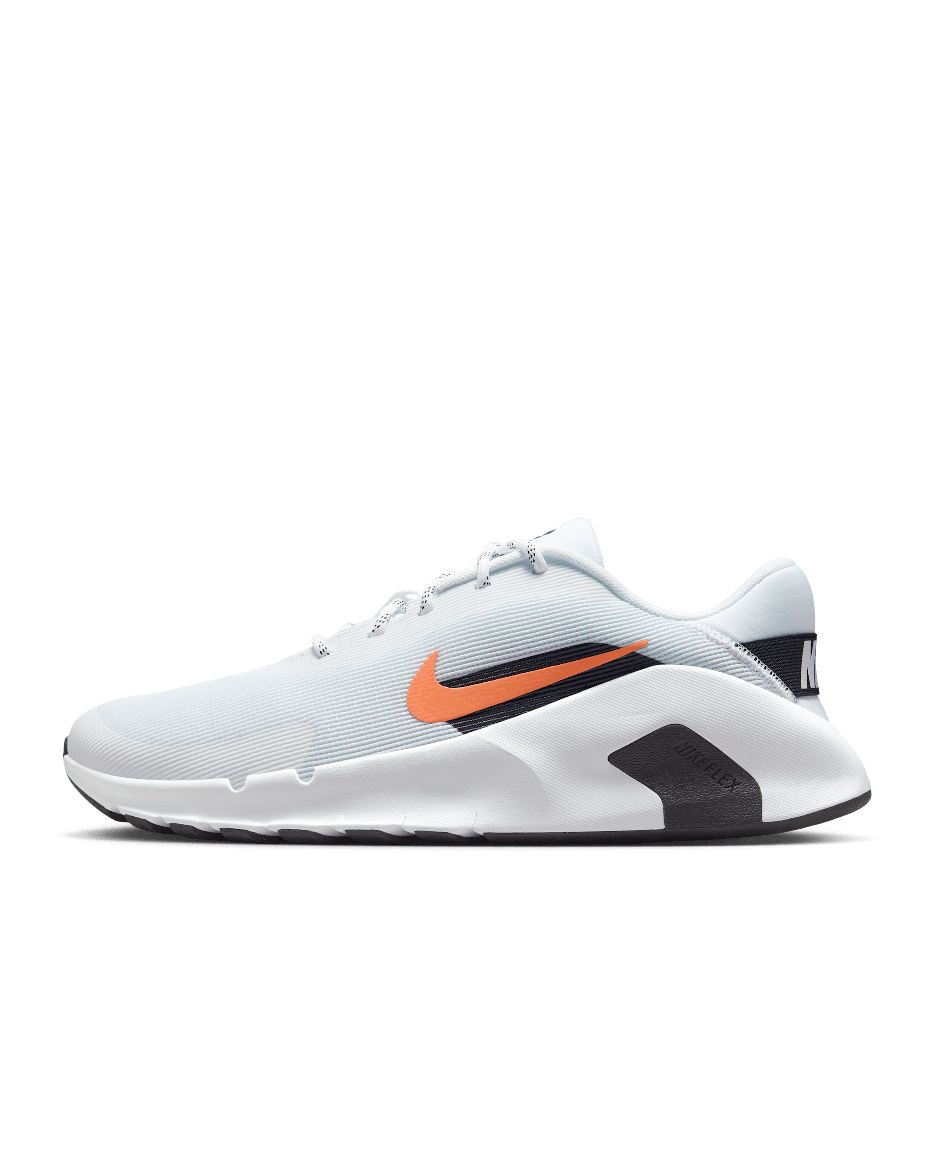 Chaussure d'entraînement Nike Flex Train pour homme - Blanc/Noir/Safety Orange