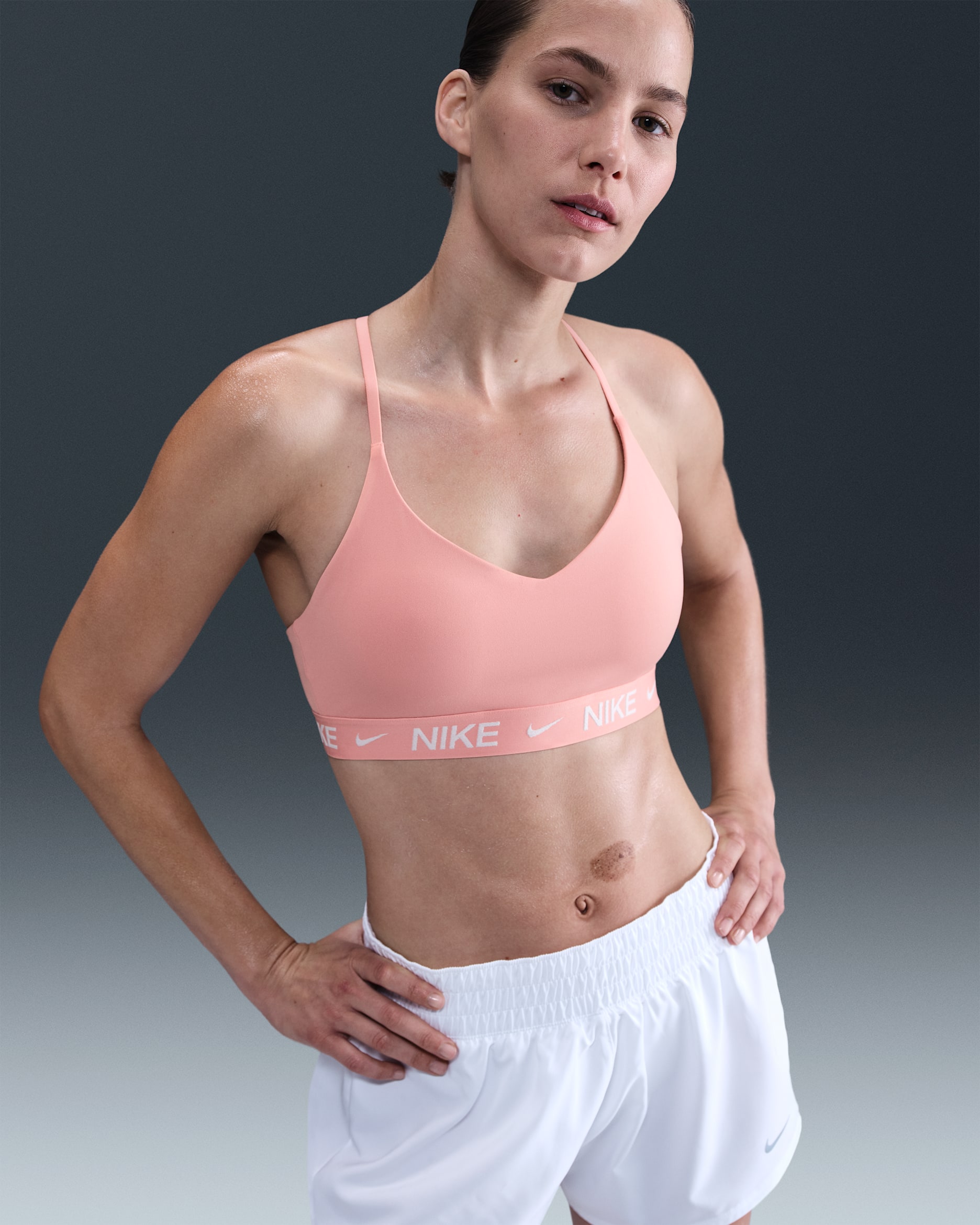 Nike Indy Light-Support Women's Padded Adjustable Sports Bra - Rust Pink