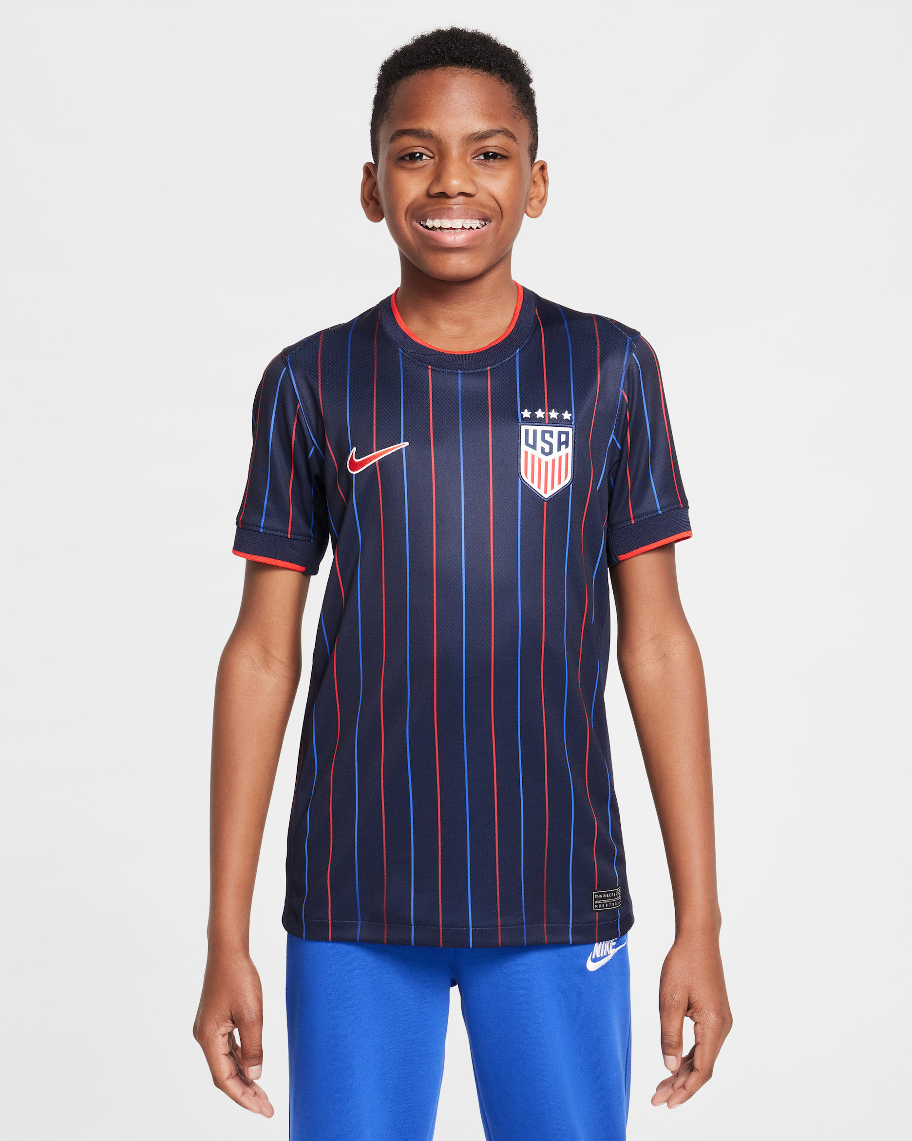 USWNT 2025 Stadium Away (Women's Team) Big Kids' Nike Dri-FIT Soccer Replica Jersey - Obsidian/Challenge Red/Challenge Red