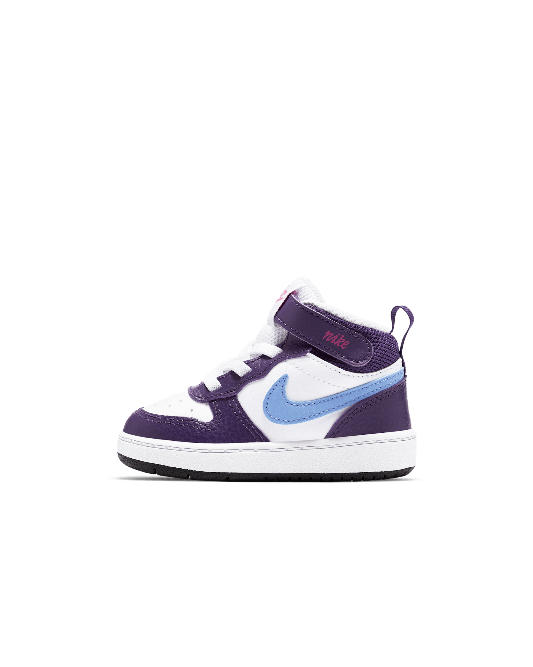 Tenis para bebé e infantil Nike Court Borough Mid 2 - Blanco/Berenjena/Fucsia activo/Royal pulso