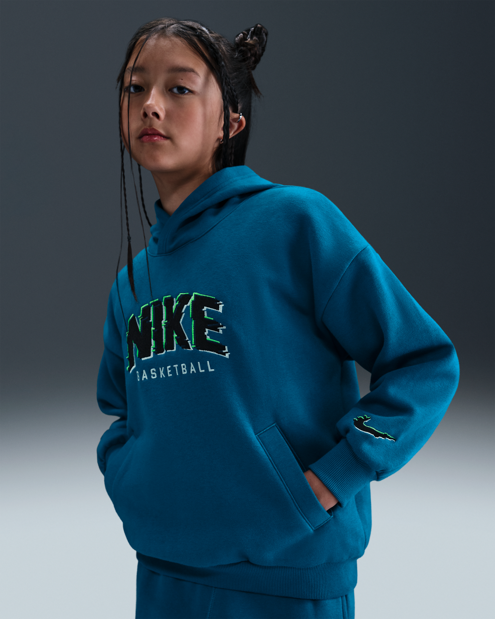 Nike Culture of Basketball Big Kids' Pullover Fleece Hoodie - Green Abyss/Black