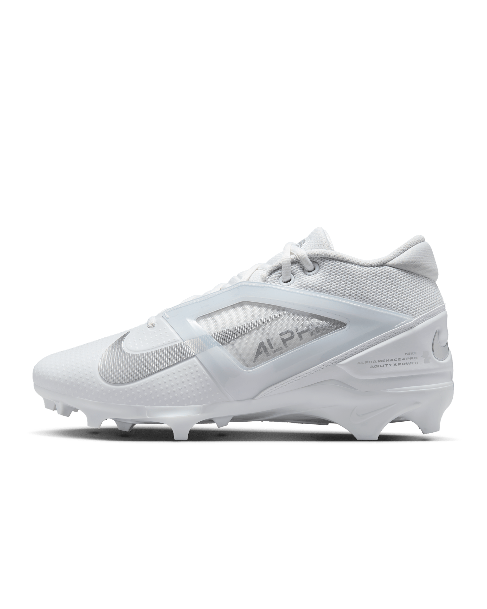 Nike Alpha Menace 4 Pro Football Cleats - White/Metallic Silver