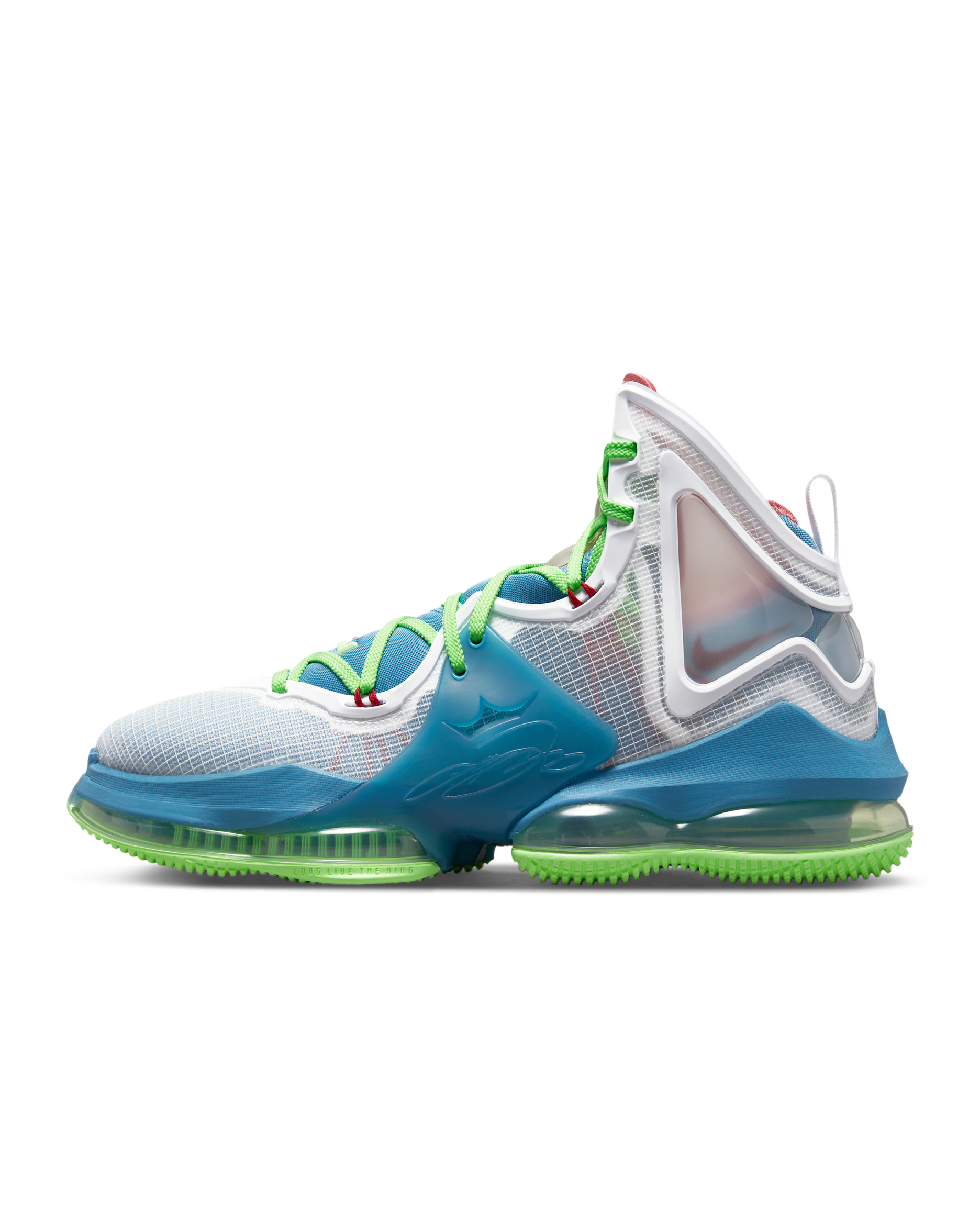 LeBron 19 Basketball Shoes - Dutch Blue/Lime Glow/White/Pomegranate