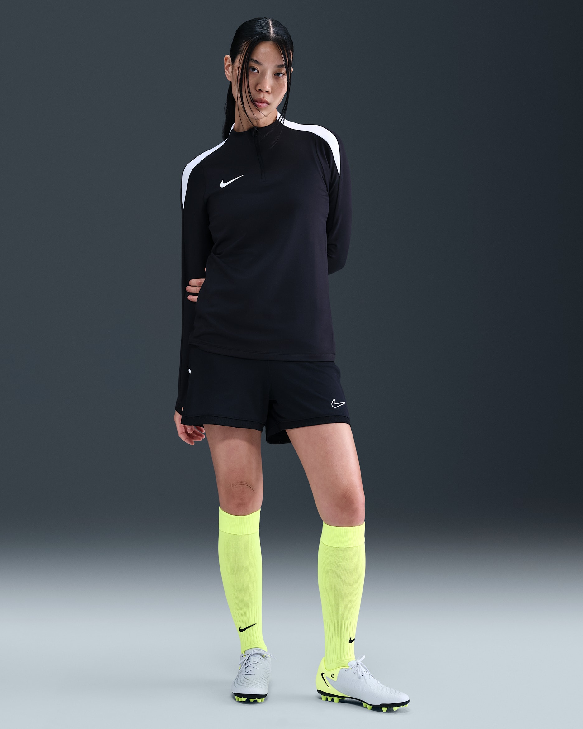 Shorts de fútbol Dri-FIT de 10 cm para mujer Nike Academy - Negro/Negro/Blanco/Blanco