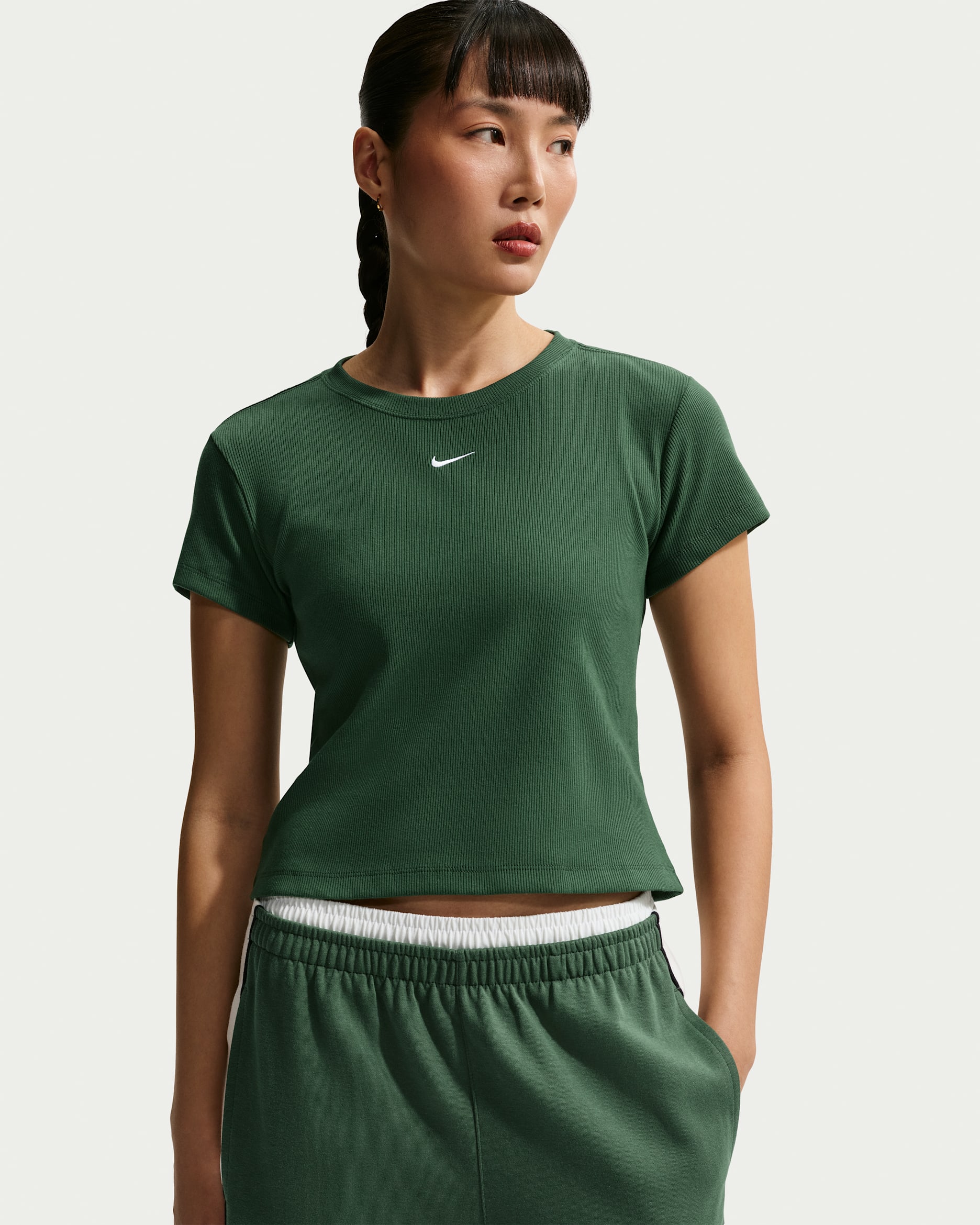 Nike Sportswear Women's Tight Ribbed Short-Sleeve T-Shirt - Fir