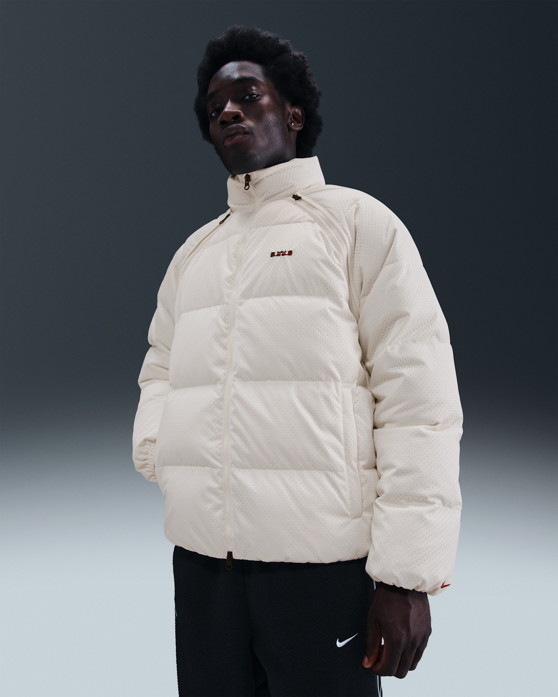 LeBron Men's Therma-FIT Down Jacket - Sail/Dark Team Red