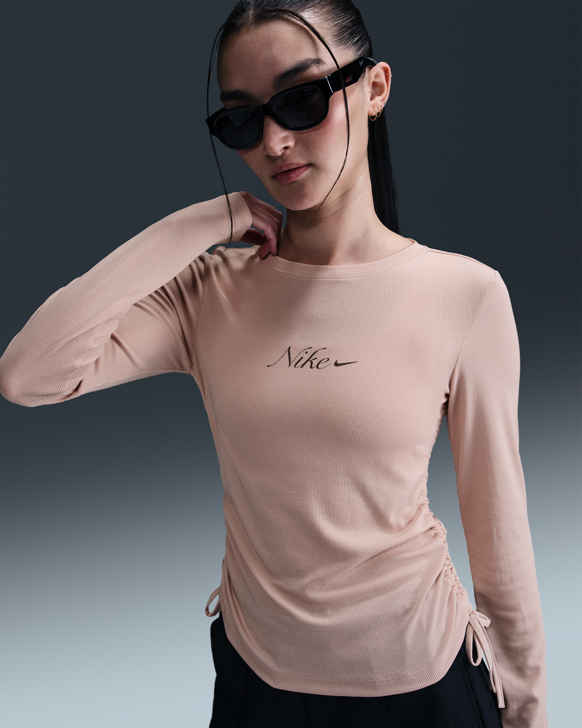 나이키 스포츠웨어 여성 골지 긴팔 크롭 탑 - 파슬 스톤/밍크 브라운