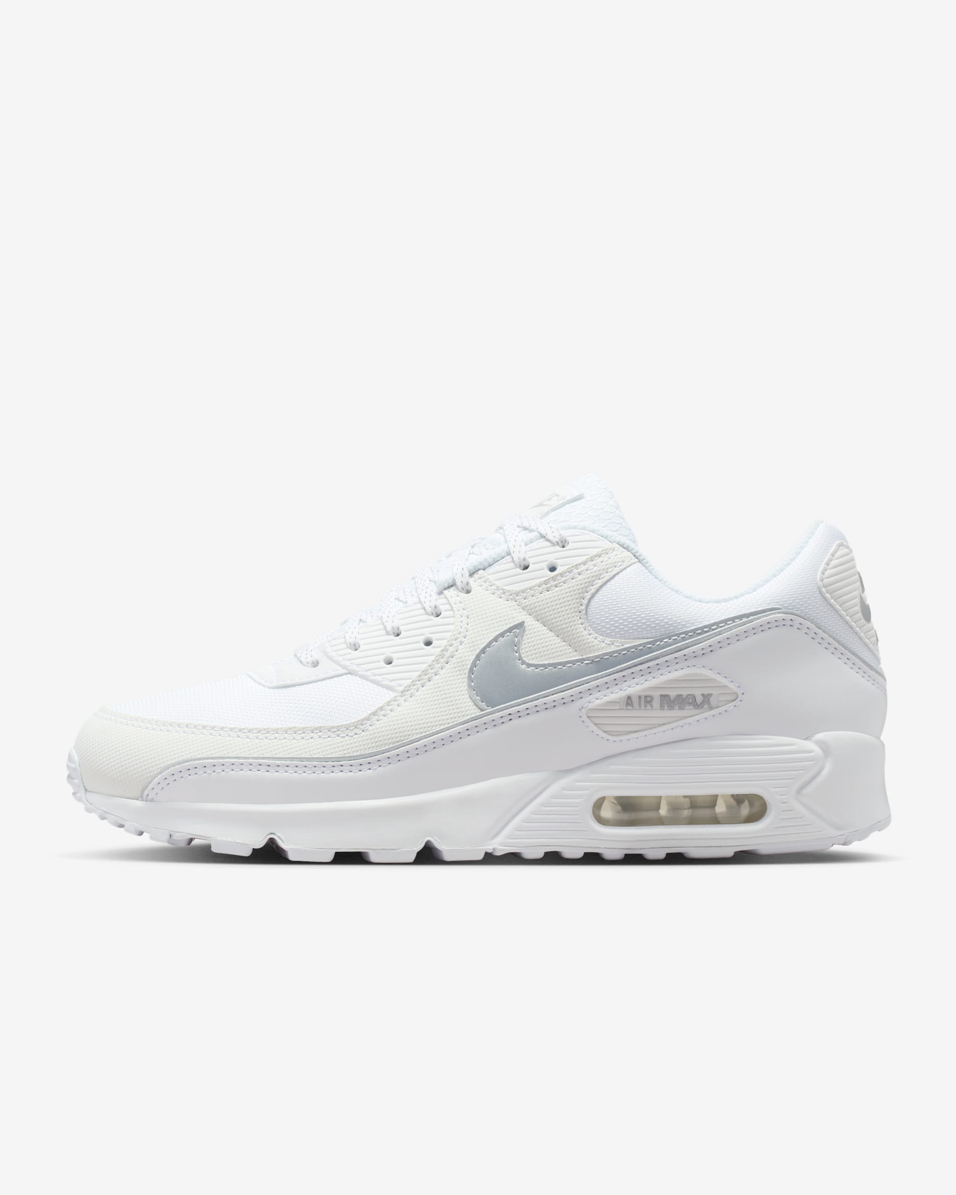 Tenis con detalles reflejantes para hombre Nike Air Max 90 Premium - Blanco/Blanco/Plata metalizado