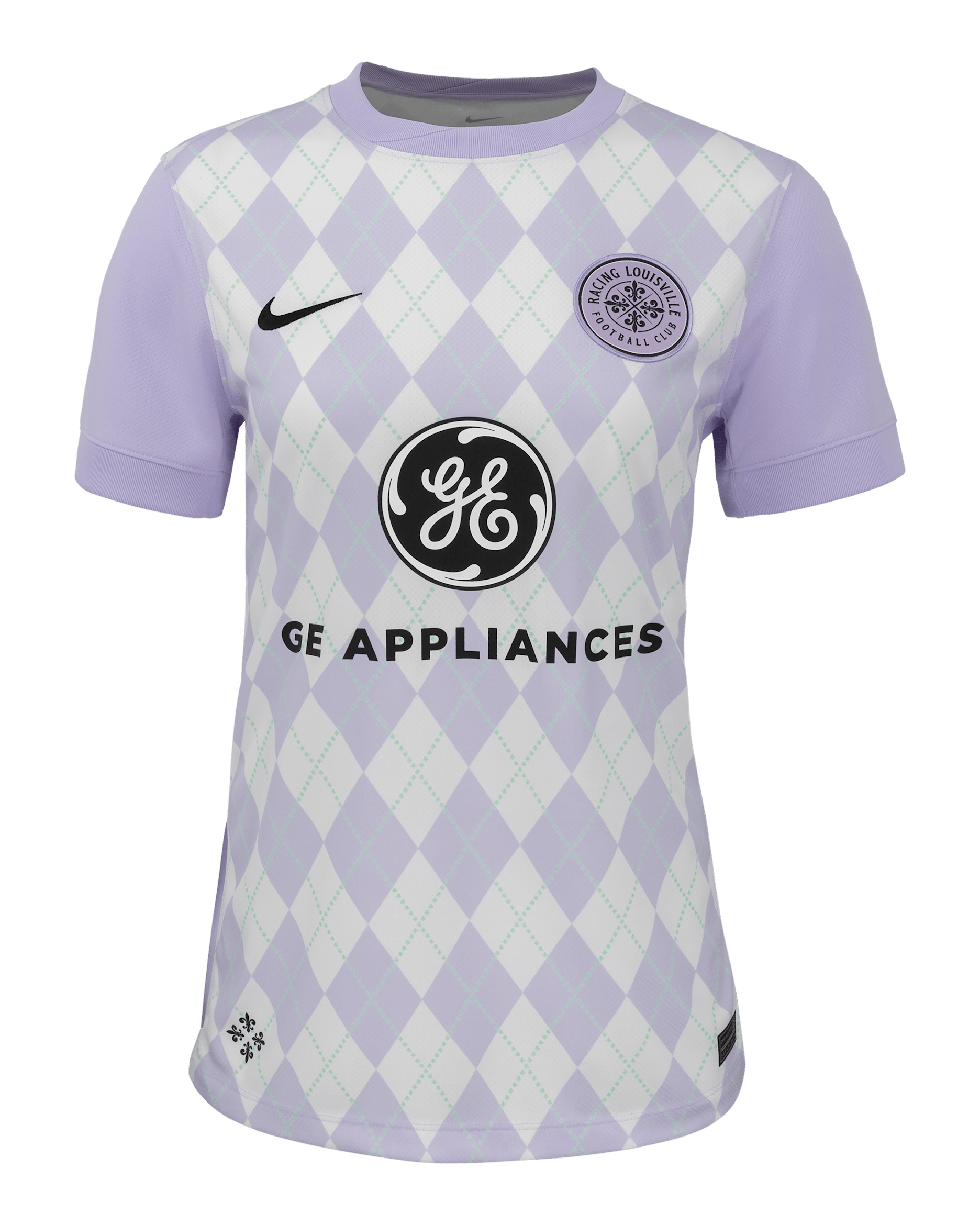 Jersey Nike Dri-FIT de la NWSL Replica para mujer Racing Louisville FC 2025 Stadium Home - Bruma lavanda/Blanco