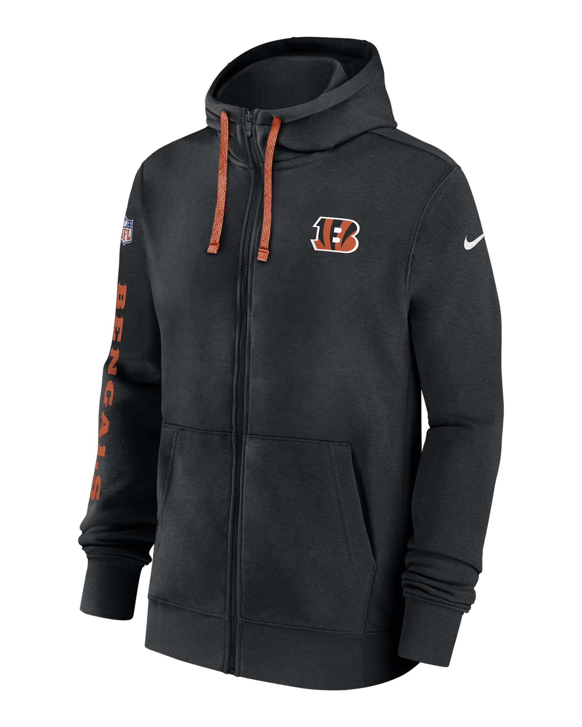 Cincinnati Bengals Sideline Team Issue Club Men's Nike Full Zip Hoodie - Black