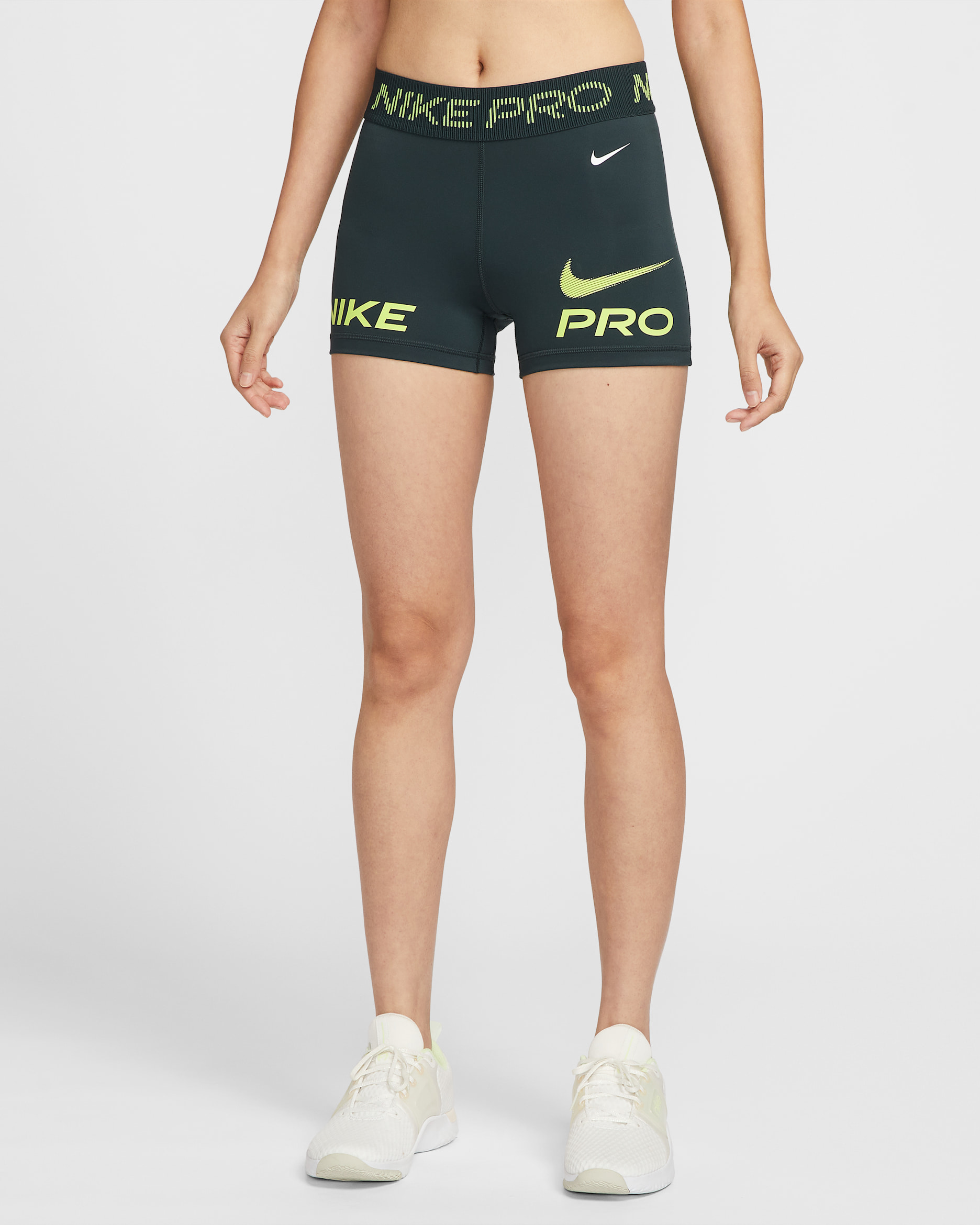 Nike Pro Women's Mid-Rise 7.5cm (approx.) Biker Shorts - Seaweed/Light Lemon Twist/White