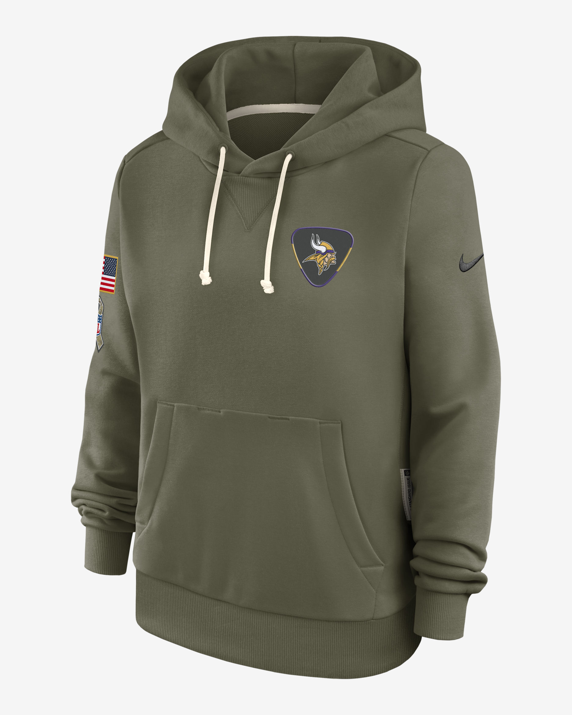 Minnesota Vikings Salute to Service Sideline Women's Nike Dri-FIT NFL Pullover Hoodie - Olive