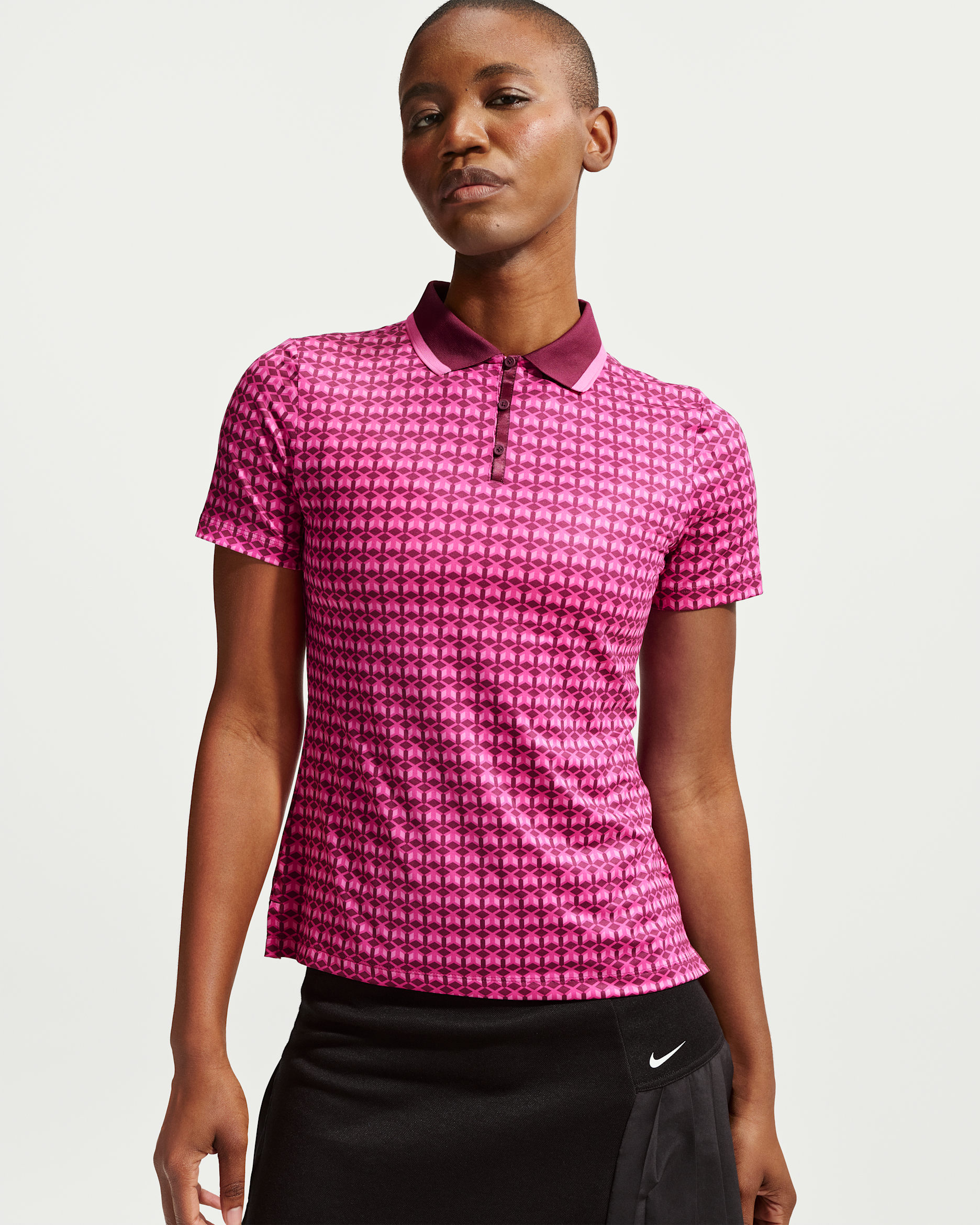 Nike Tour Women's Dri-FIT Short-Sleeve Printed Golf Polo - Bordeaux/White