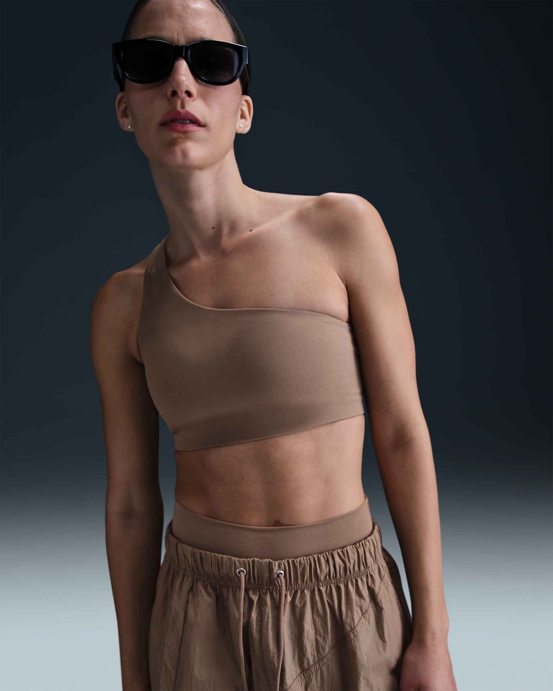 Nike Zenvy Asymmetrical Women's Light-Support Padded Sports Bra - Mink Brown/White