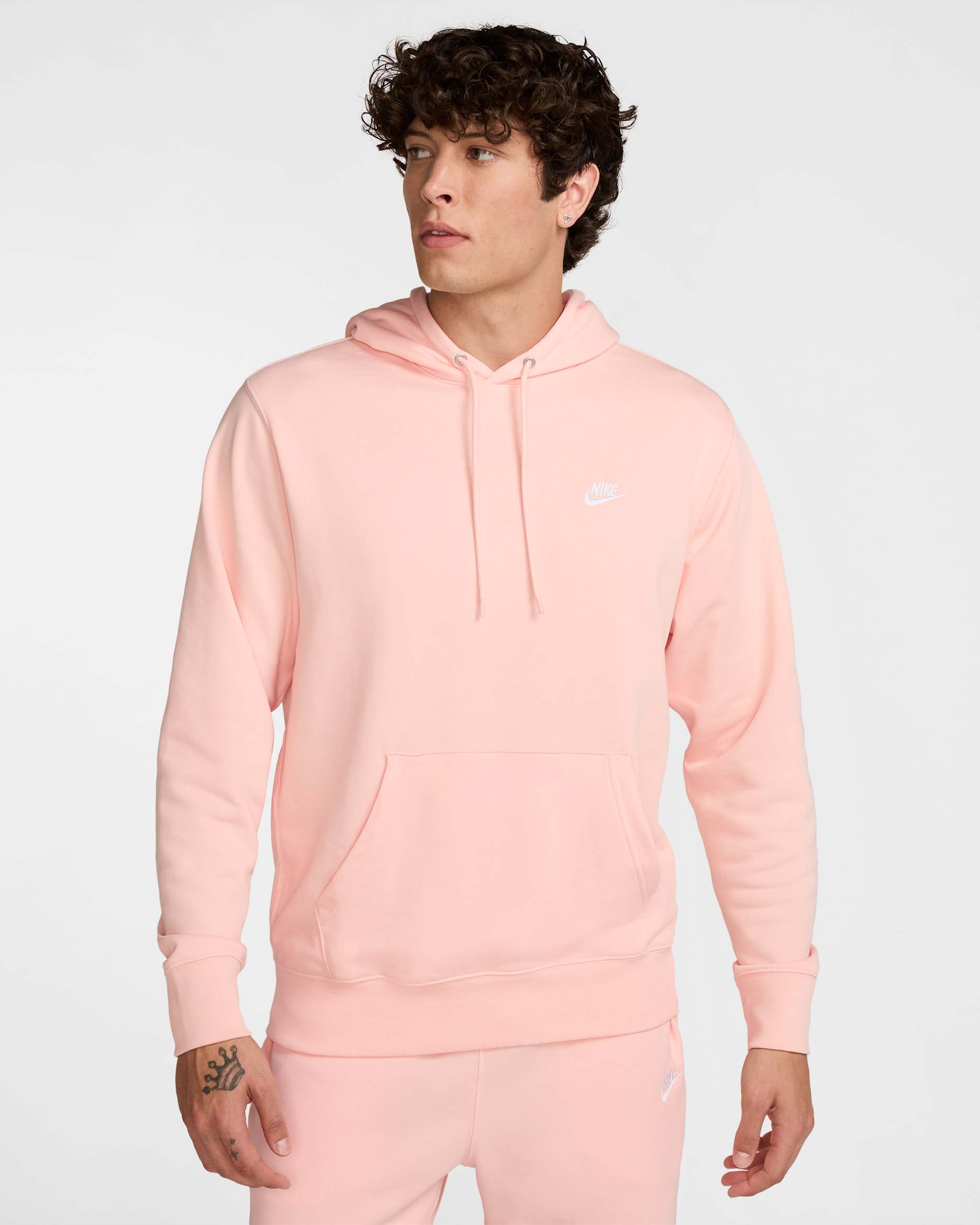 Sudadera con gorro sin cierre de French Terry para hombre Nike Club - Coral lavado/Coral lavado/Blanco