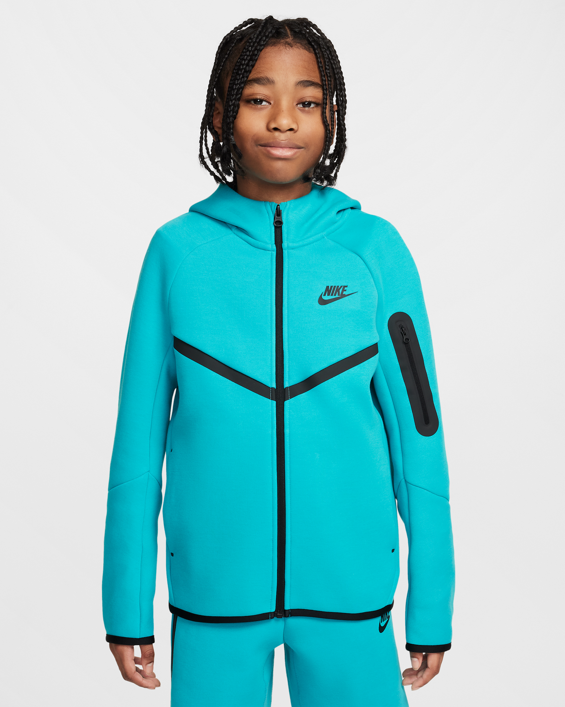 Mikina Nike Sportswear Tech Fleece s kapucí a zipem po celé délce pro větší děti - Dusty Cactus/Černá/Černá