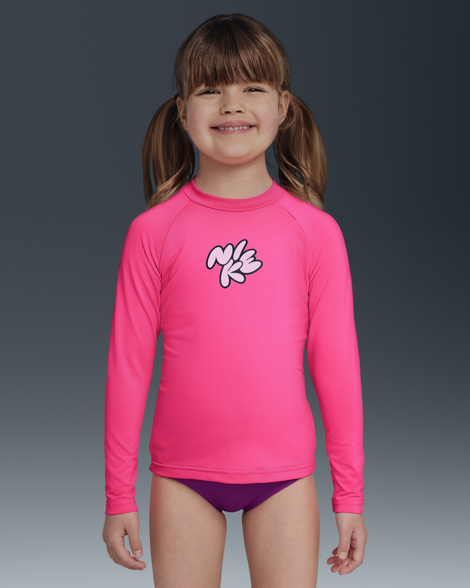 Playera de manga larga Nike Swim Hydroguard para niñas talla pequeña - Hiperrosa/Espuma rosa