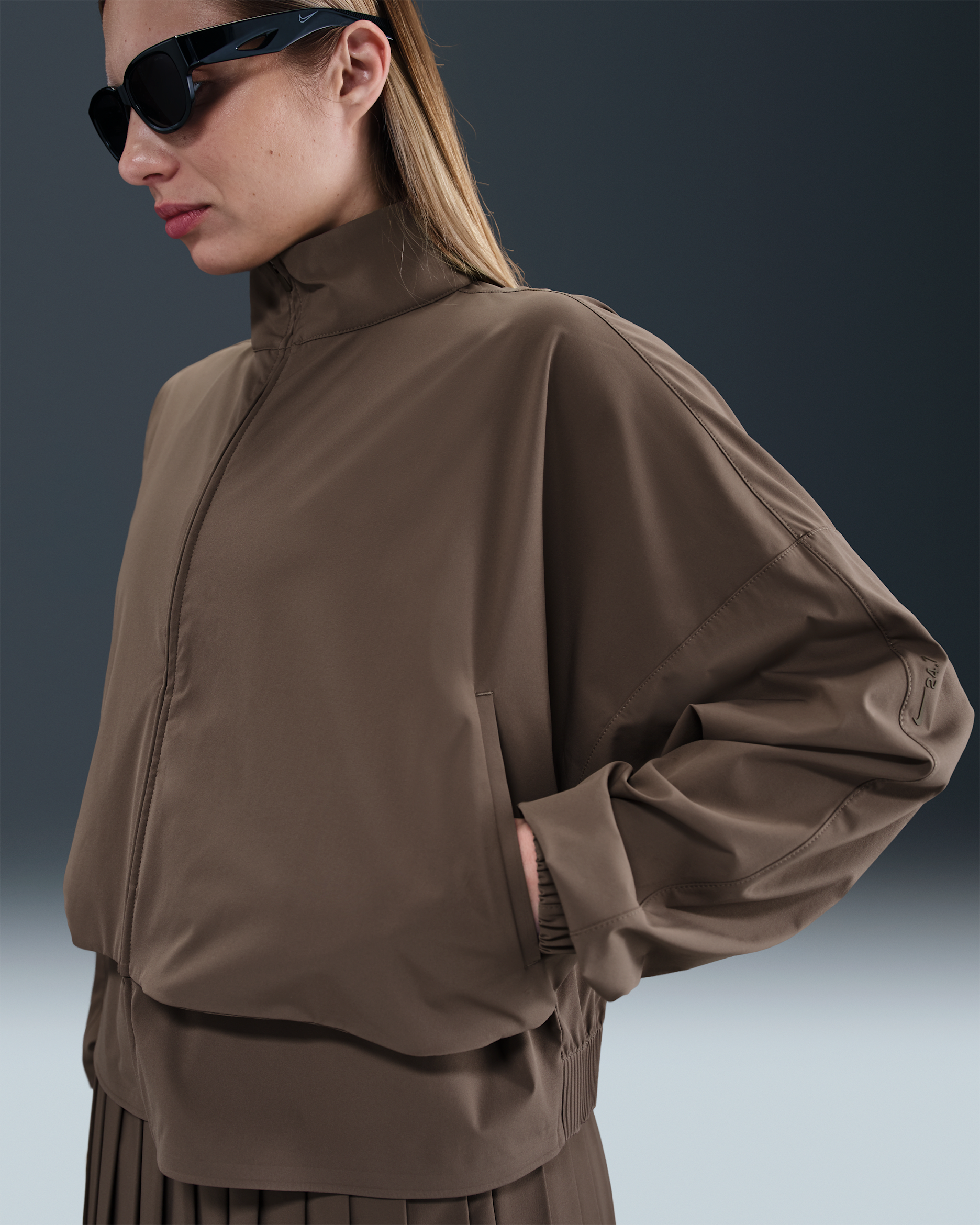 Nike 24.7 PerfectStretch Women's Dri-FIT Oversized Full-Zip Jacket - Ironstone/Baroque Brown