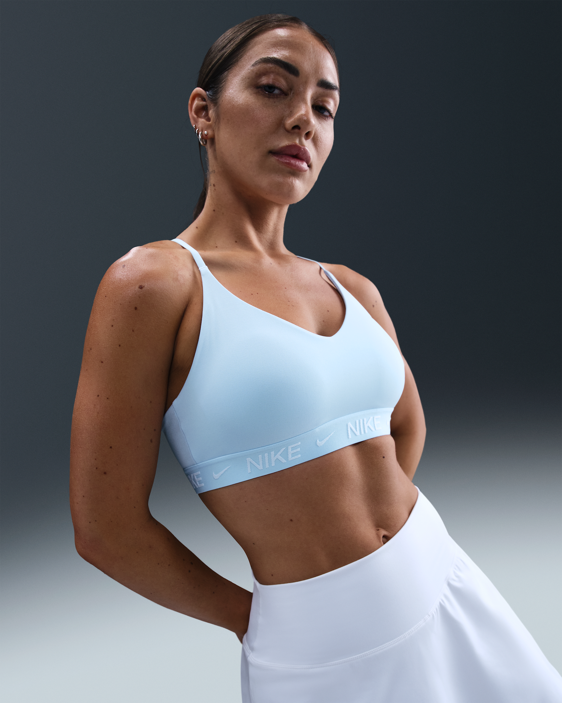 Nike Indy Light Support Women's Padded Adjustable Sports Bra - Celestine Blue