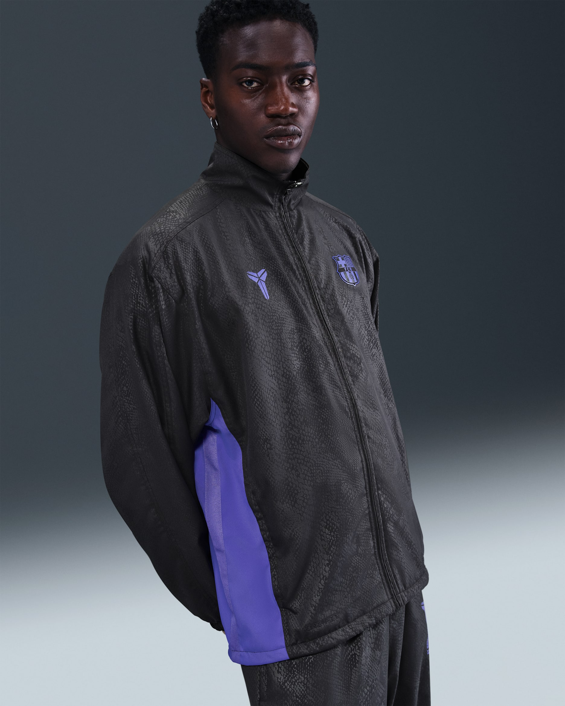 FC Barcelona Away Men's Kobe Soccer Graphic Track Jacket - Black/Persian Violet/Persian Violet