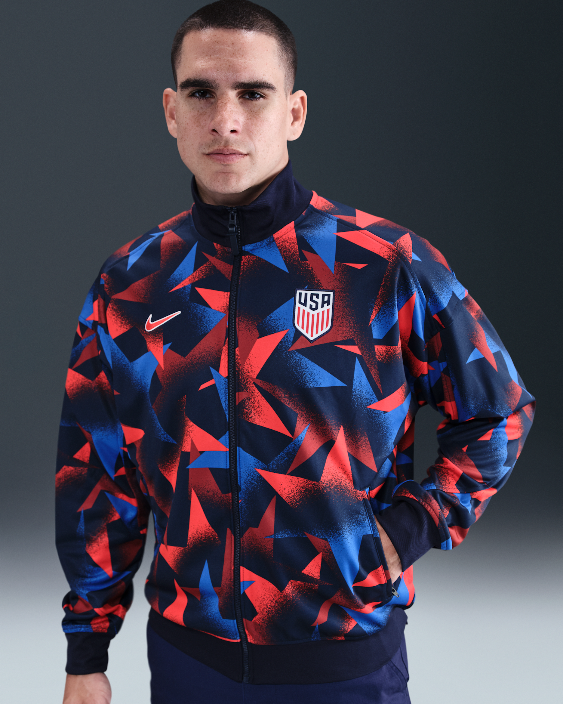 USMNT Academy Pro Men's Nike Dri-FIT Soccer Anthem Jacket - Obsidian/Challenge Red
